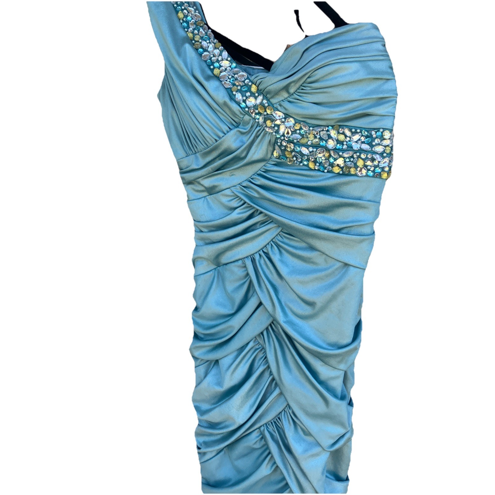 Aqua Jodi Christopher Size S Embellished 1-shoulder , Ruched Prom/Wedding