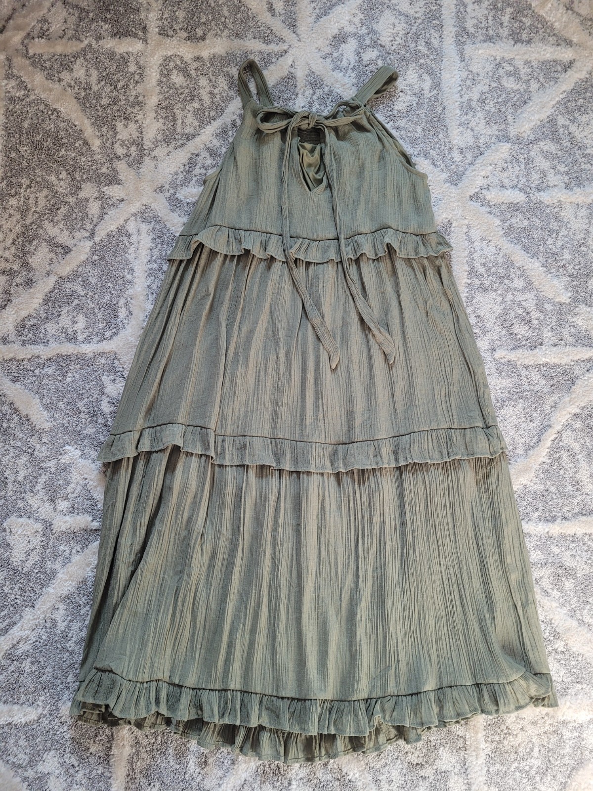 Blu Pepper Size L Mint Green Ruffle Layered Thin Strap Dress with Tie in Back