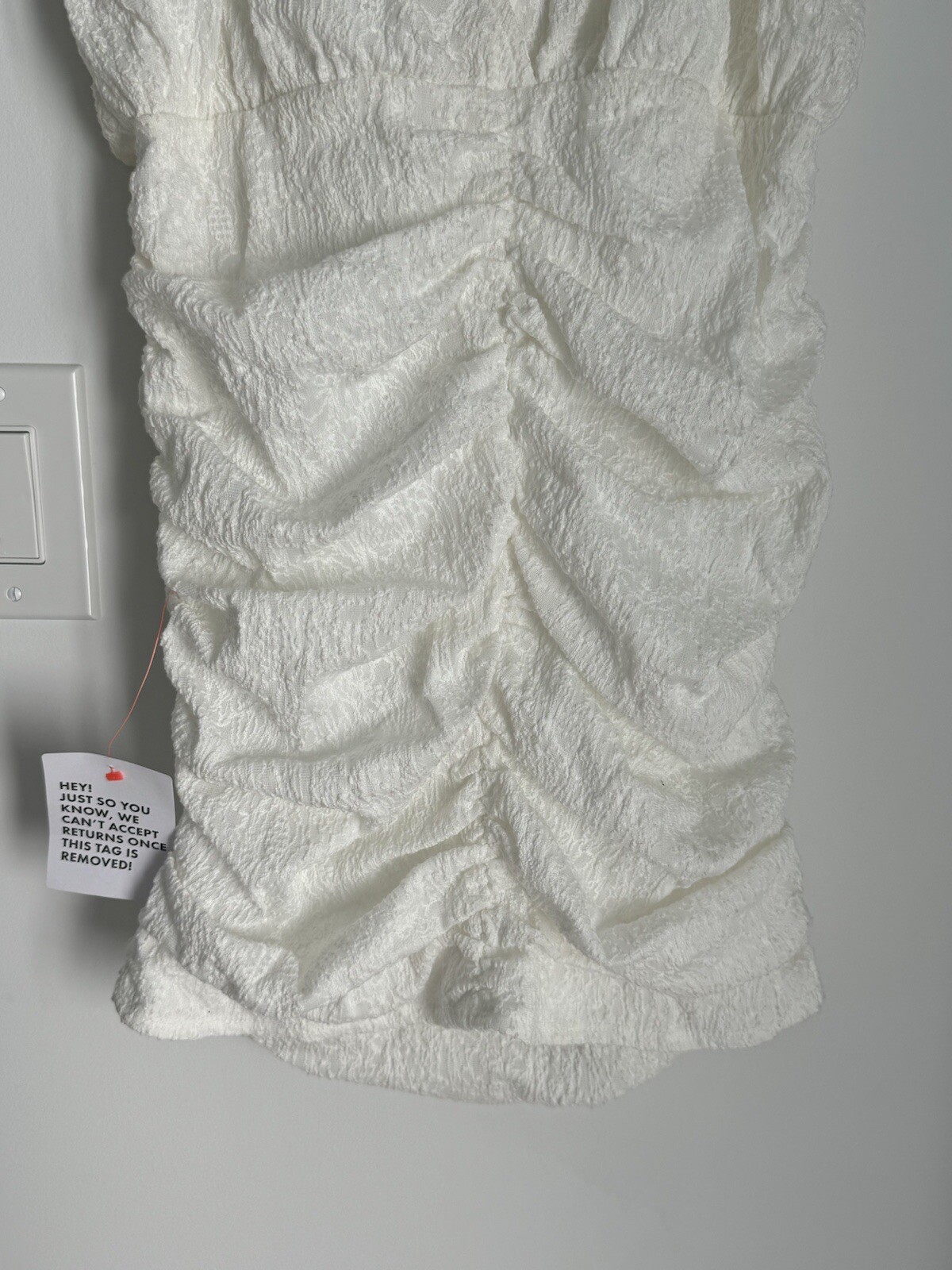ASOS DESIGN strappy textured mini dress with ruched toggle detail in white NEW