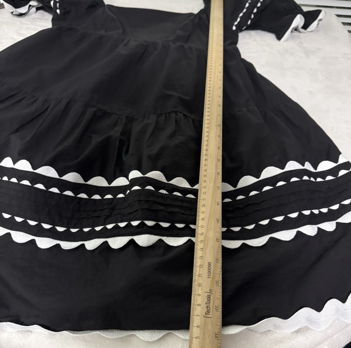 &merci Babydoll Dress Black Mini White Ric Rac Women’s Size Large Retail $75.00