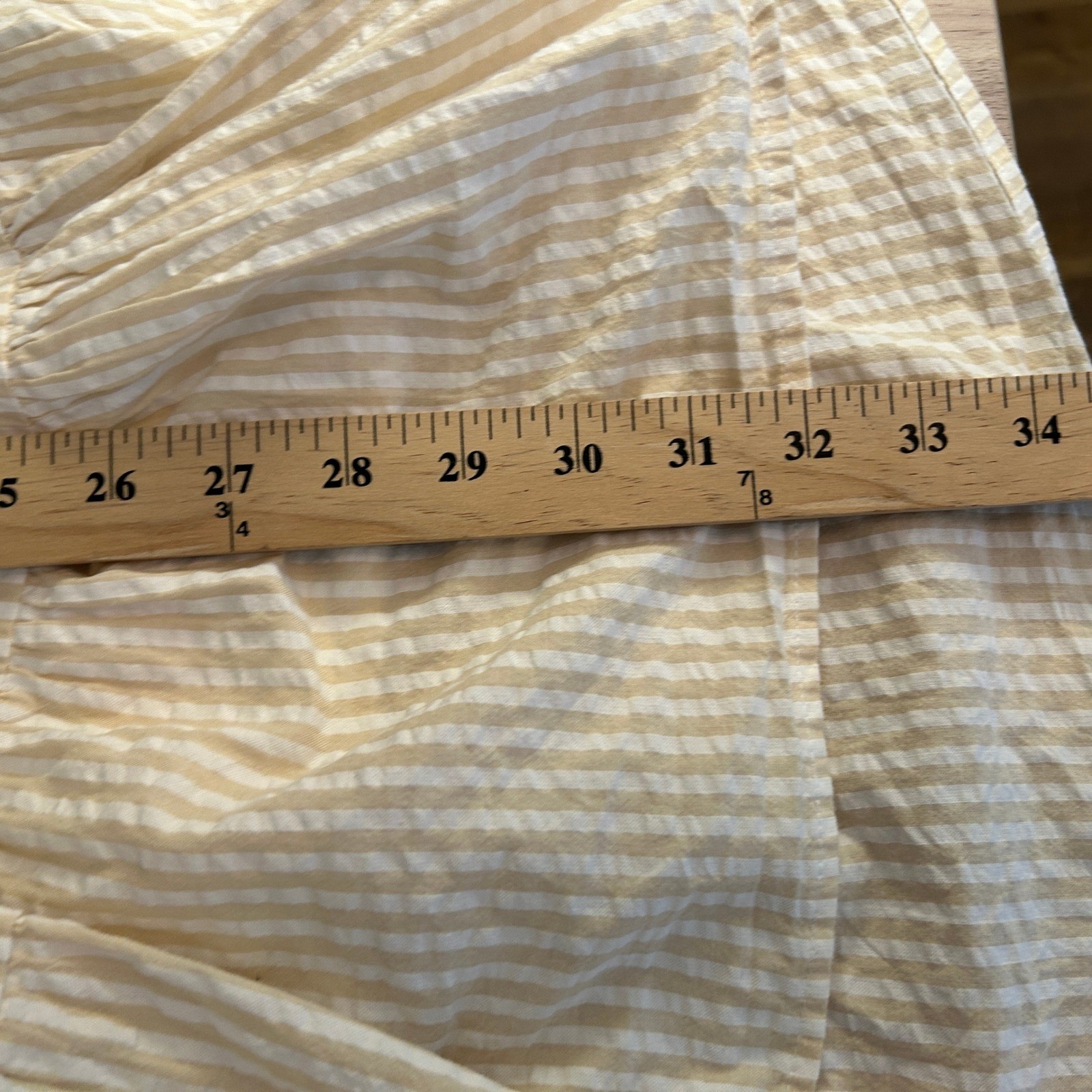 MINKPINK Seersucker Smocked Tiered Mini Dress Beige White Small Excellent