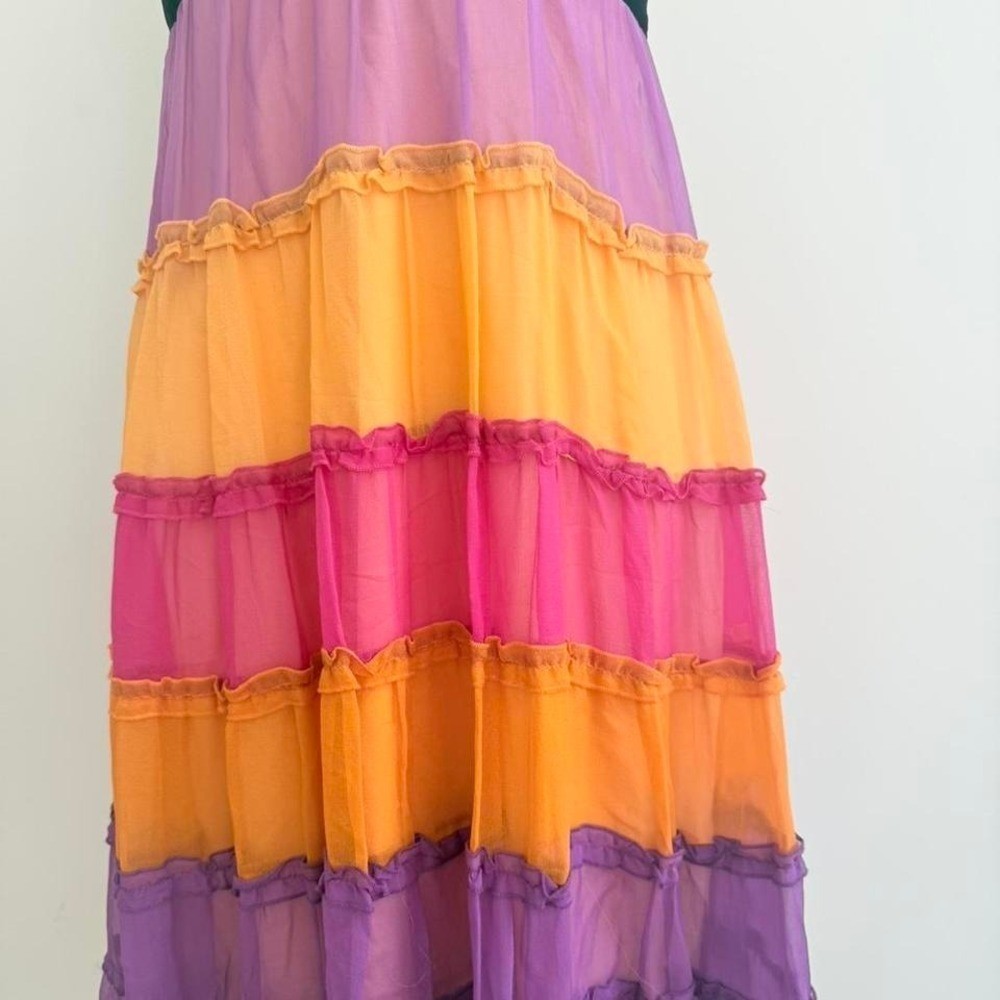Y2K Sangria Rainbow Tiered Chiffon Babydoll Dress