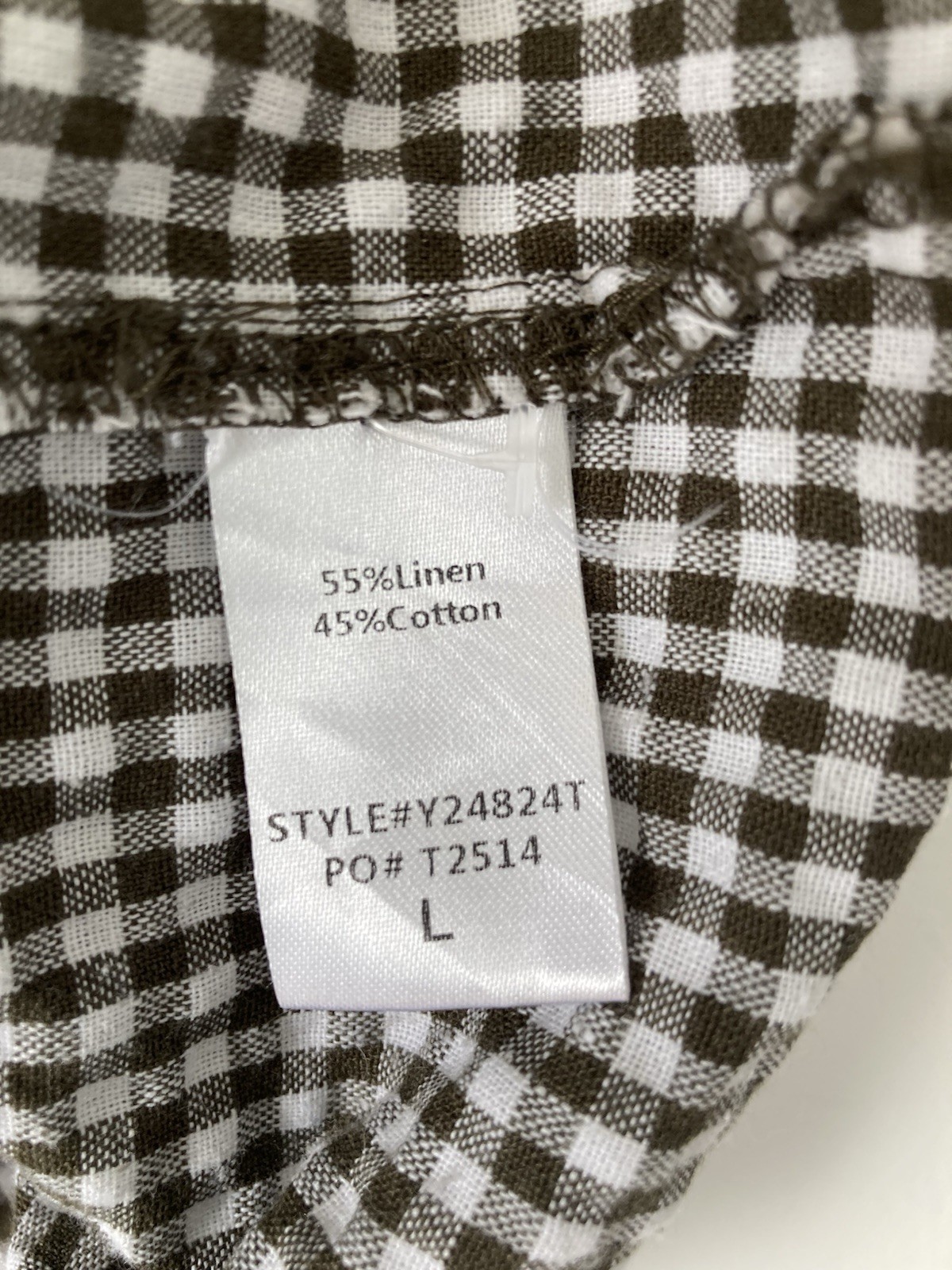 NWOT Pomander Place Brown White Gingham Linen Cotton Babydoll Puff Sleeve Sz L