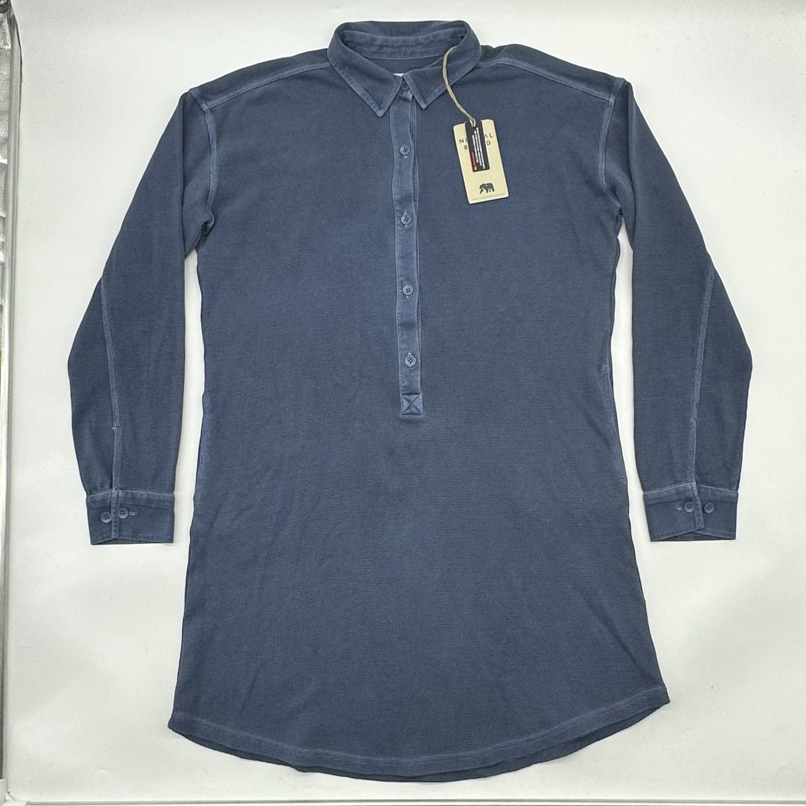 The Normal Brand Vintage Thermal Size Medium Blue Henley L/S Shirt Dress NWT
