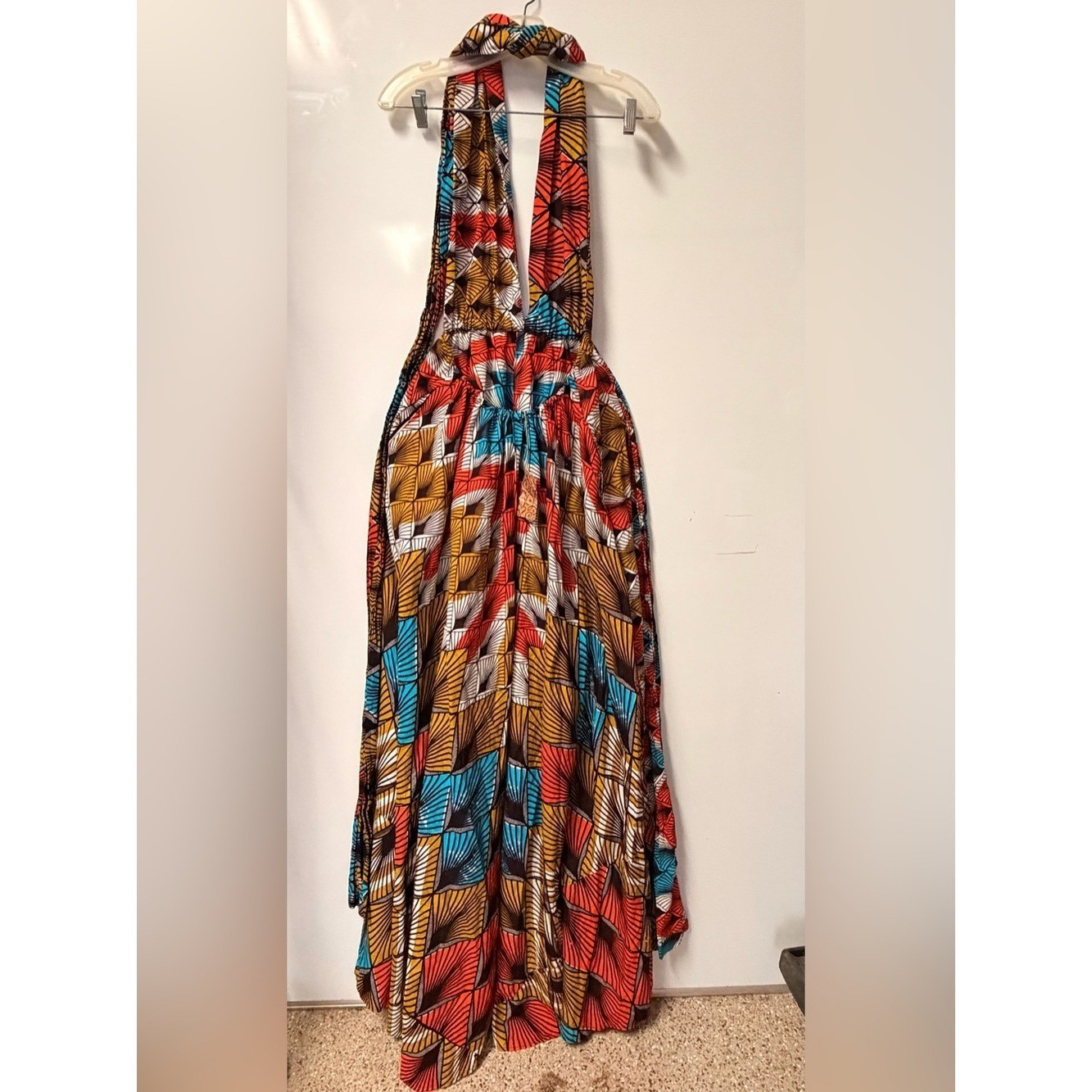 Afrodesiac wold Wide Tropical Halter Maxi Dress Multiple Wear Elastic Band Waist