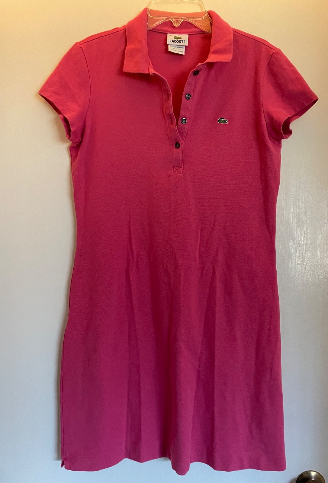 Lacoste Women’s Slim Fit Stretch Mini Piqué Polo Dress Pink Short Sleeve Size 40