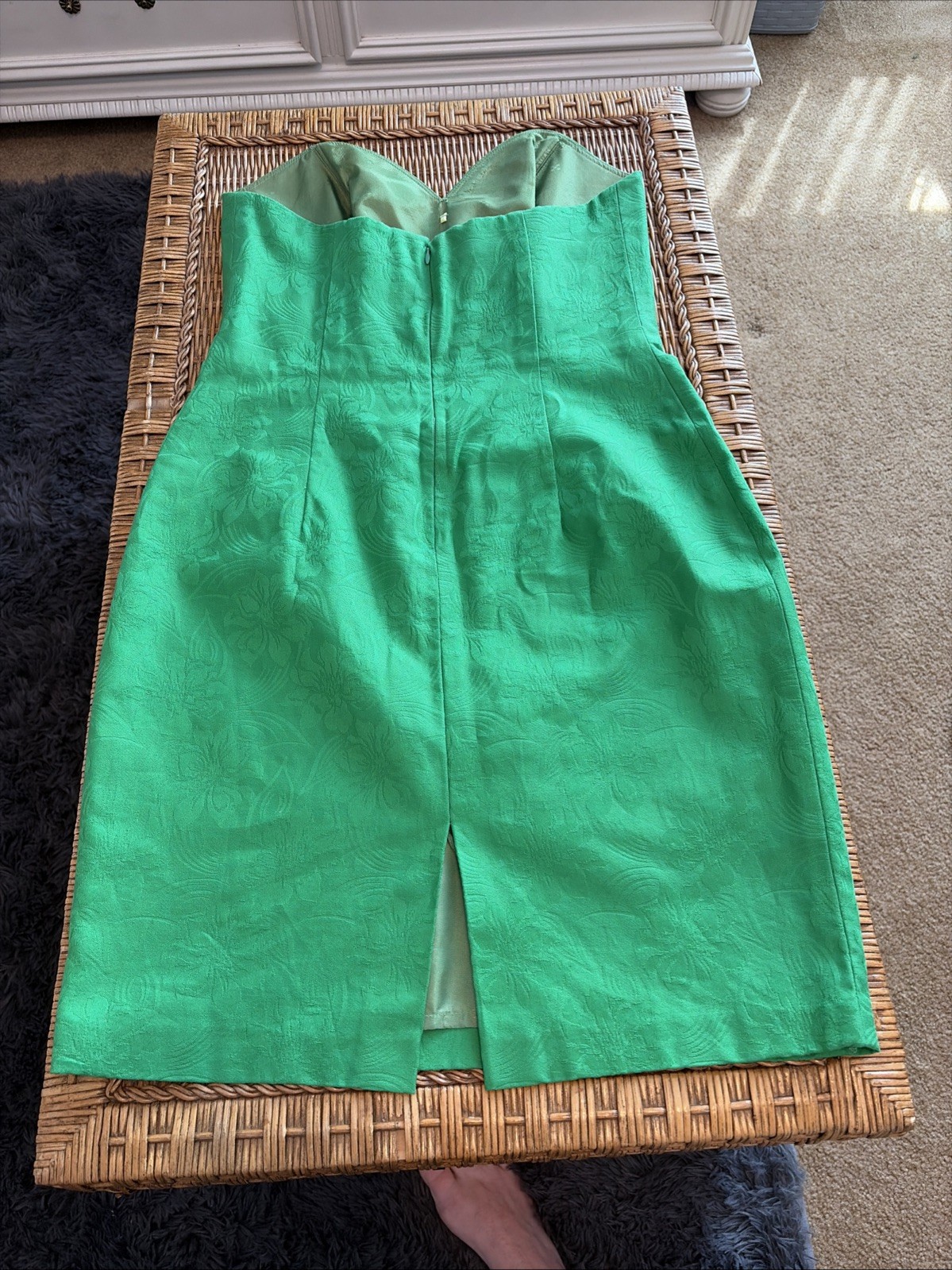 A.J. Bari Strapless Green Brocade Boned Cocktail Dress Sz 8/10