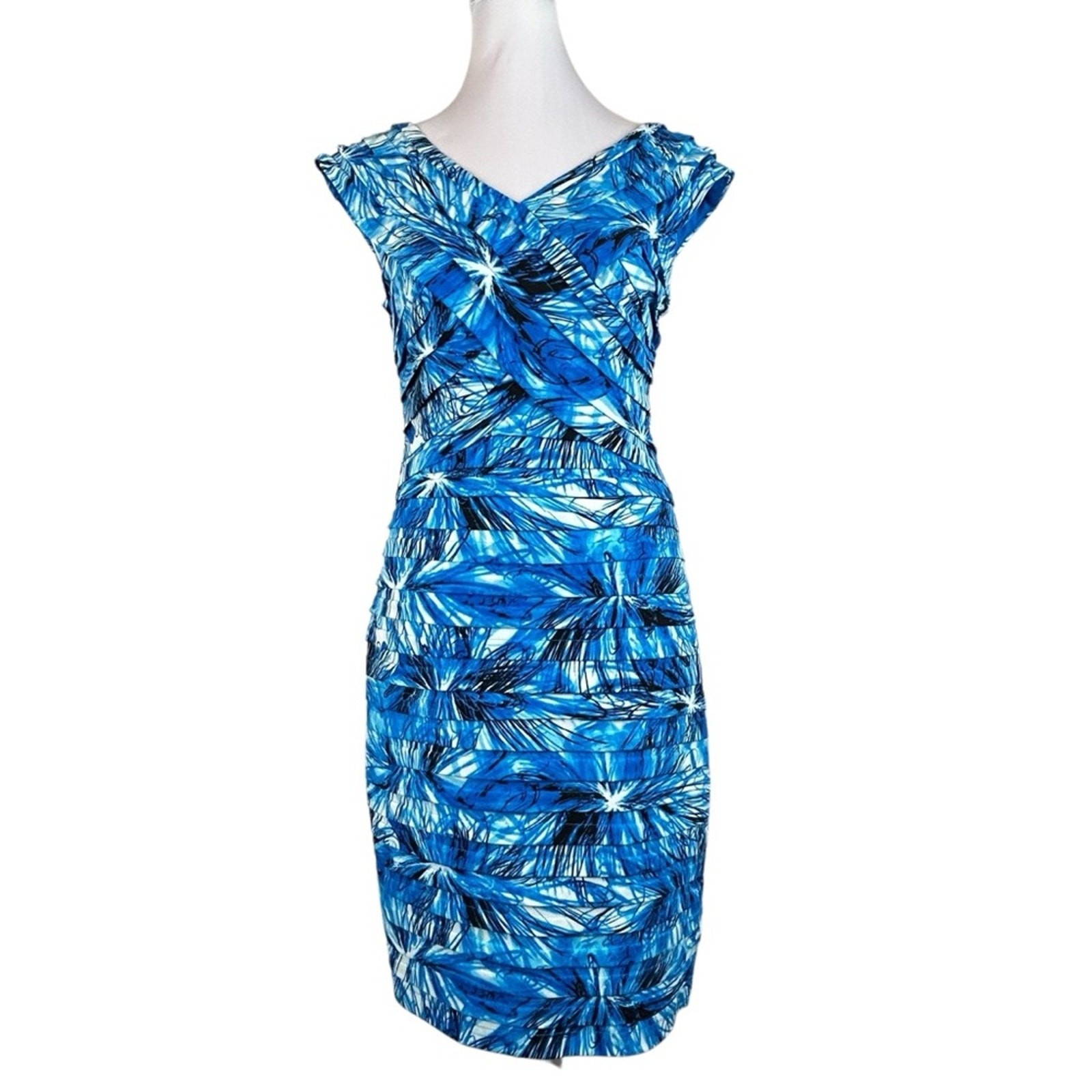 🆕 London Times Bandeau Dress Womens Size 4 Tropical Stretch Form Fit NWT