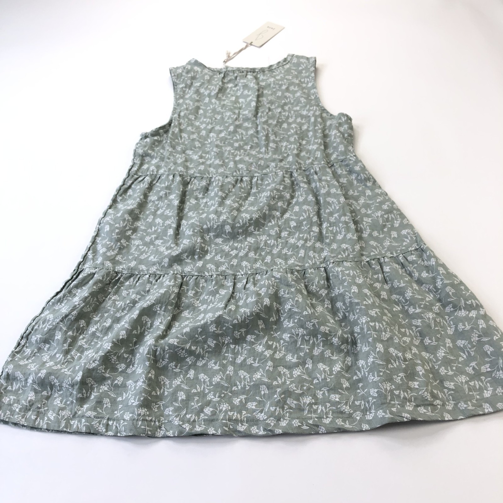 Joie NEW Small 100% Linen A-Line Above Knee Mini Dress Green White