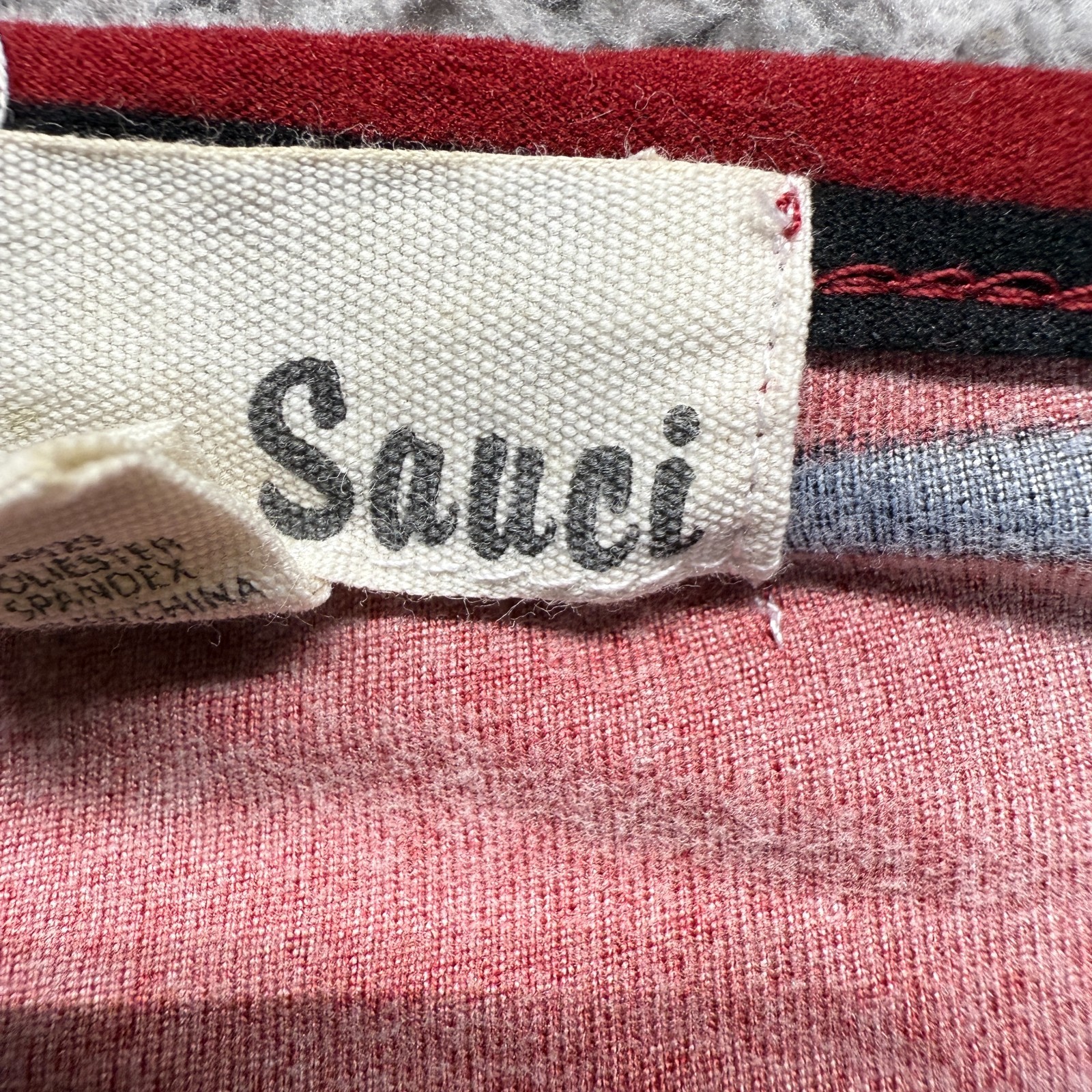 Sauci Womens Short Sleeve Curvy Hem T Shirt Dress Red Black Striped Size L