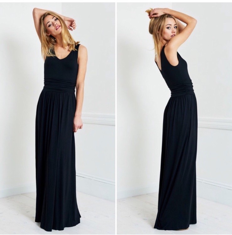 Brass the tank maxi dress sleeveless black jersey stretch pockets small