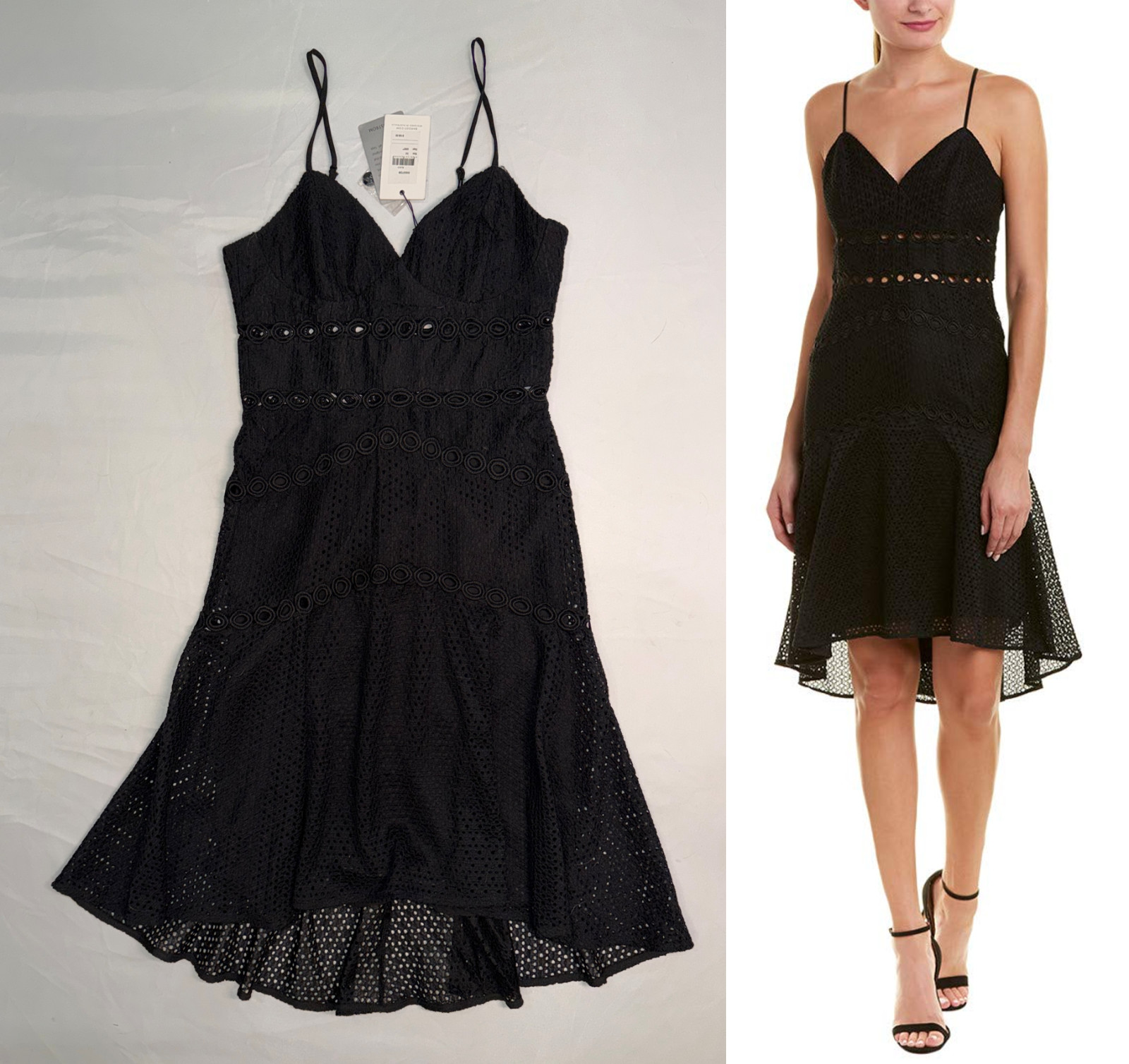 NWT Bardot Ariana Black Lace Midi Knee Dress Spaghetti Fit Flare Cocktail XS