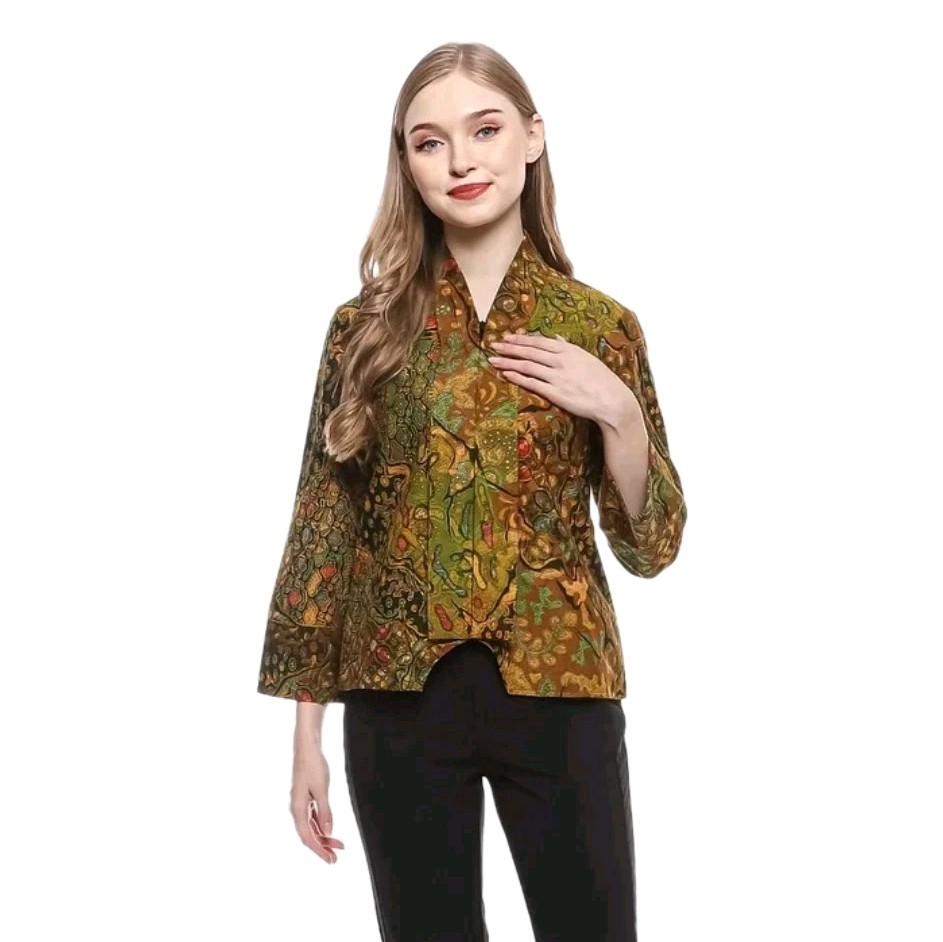 Kedu Batik Women’s Batik Blouse Dobby AKSARA Yellow Formal Women’s Fur Blouse