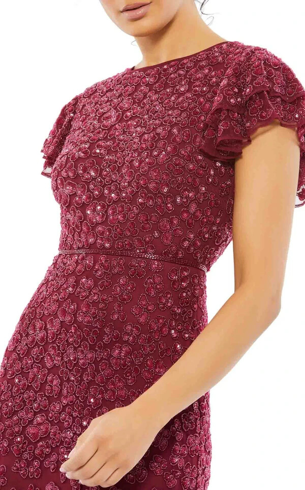 Mac Duggal Raspberry Red Floral Sequin Cap Sleeve Mesh Gown Size 18 $598