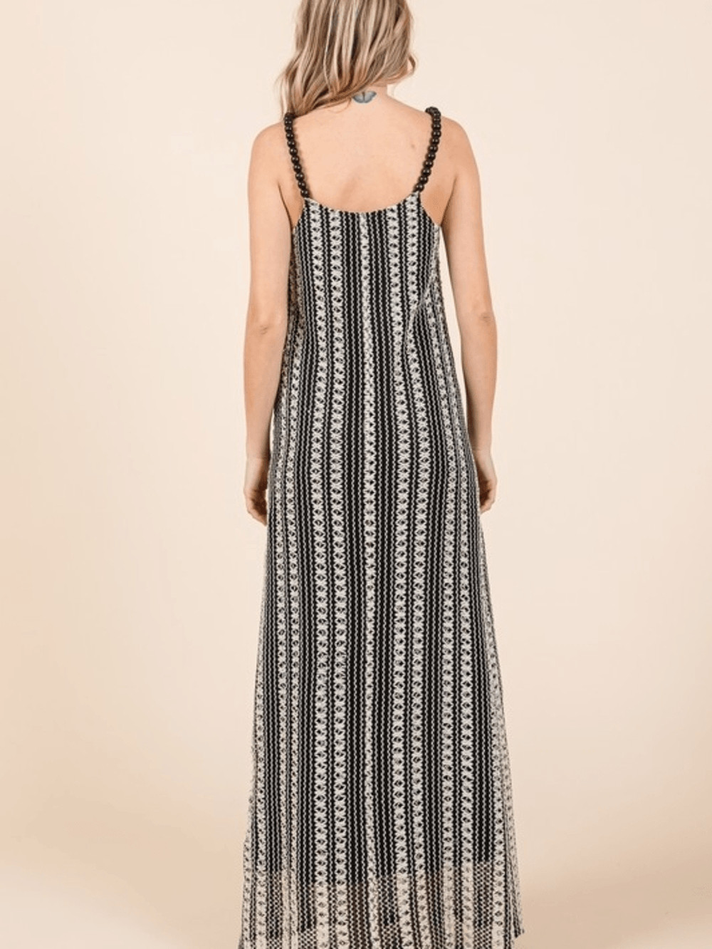 Black and Cream Beaded Shoulder Straps Crochet Tank Maxi Dress Sz 1X