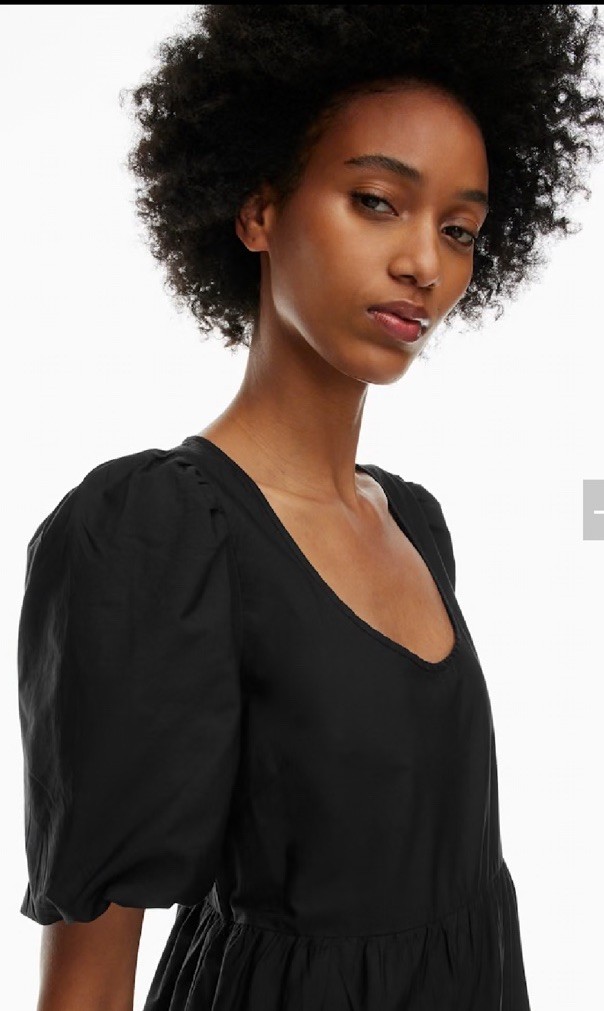 Little Moon Black Puff Sleeve Cenote Poplin Dress