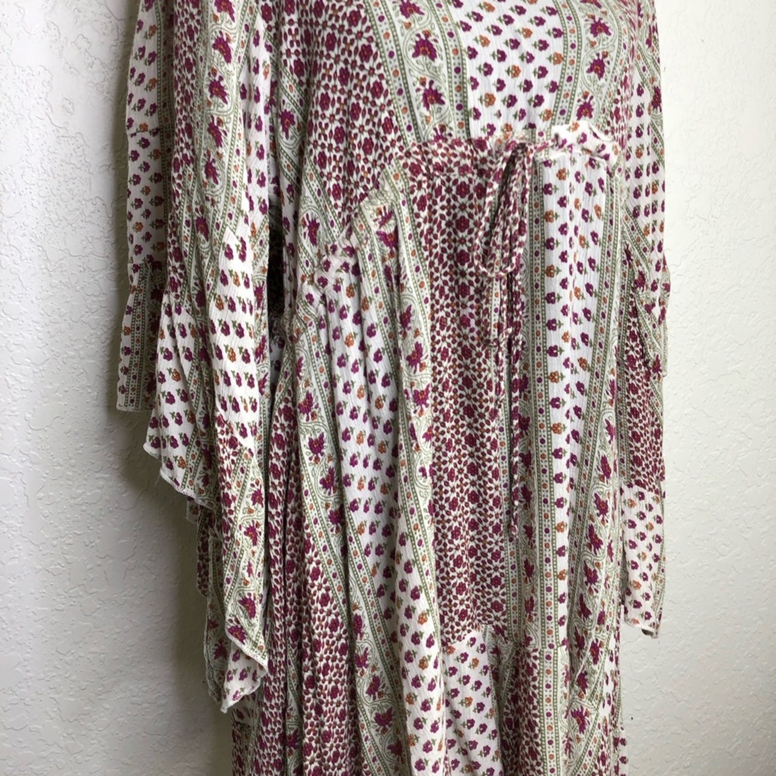 Raga white red green mixed floral print peasant boho dress size Large