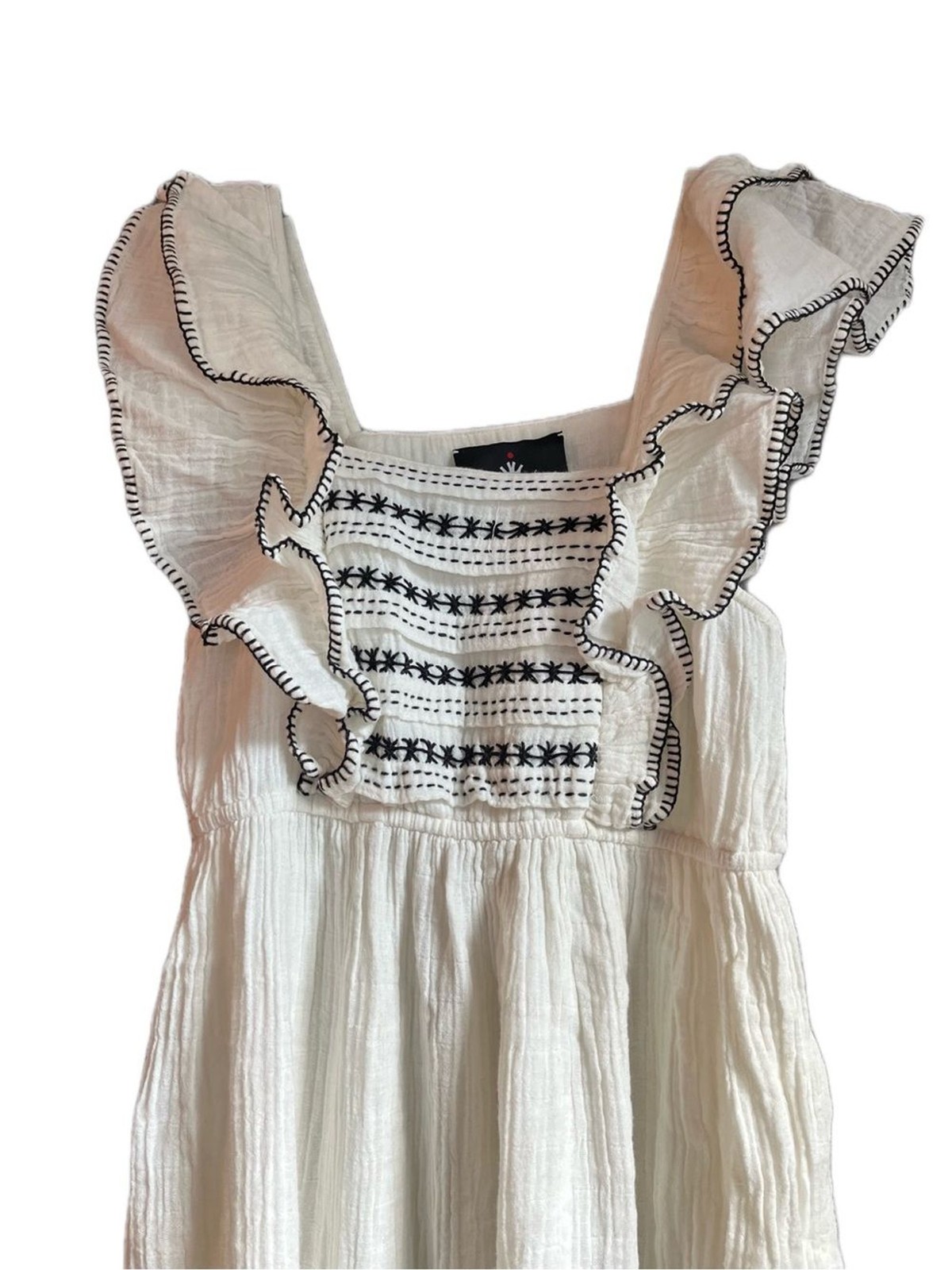 White Embroidered Ruffle-Trim Maxi Resort Style Bohemian Seema Kahai Dress Small