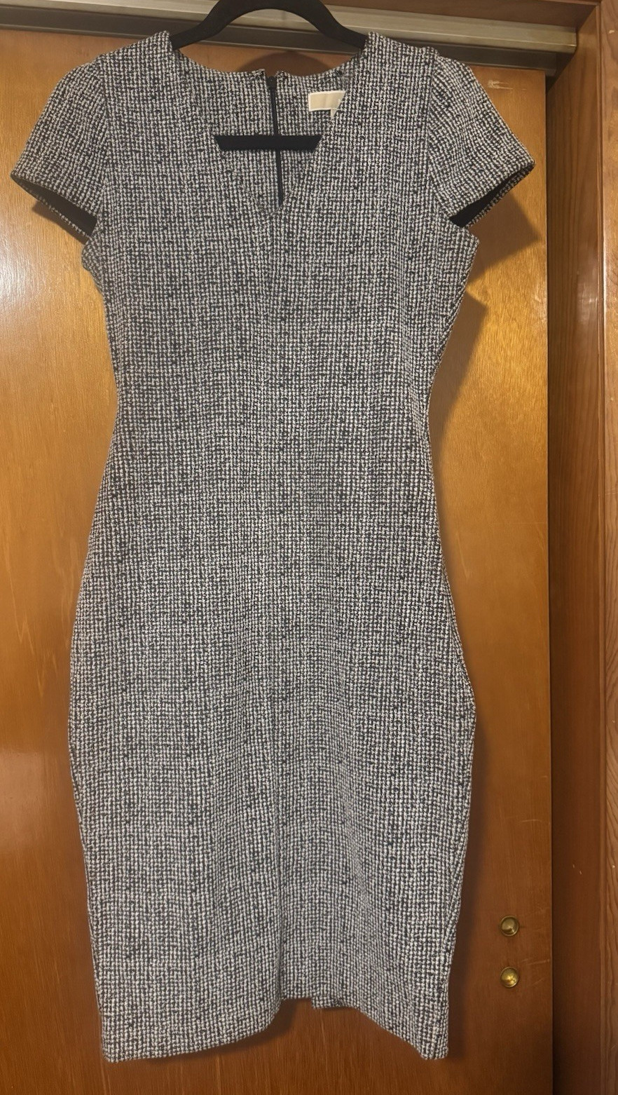 Michael Kors Black White Houndstooth Sheath Dress Short Sleeve XS