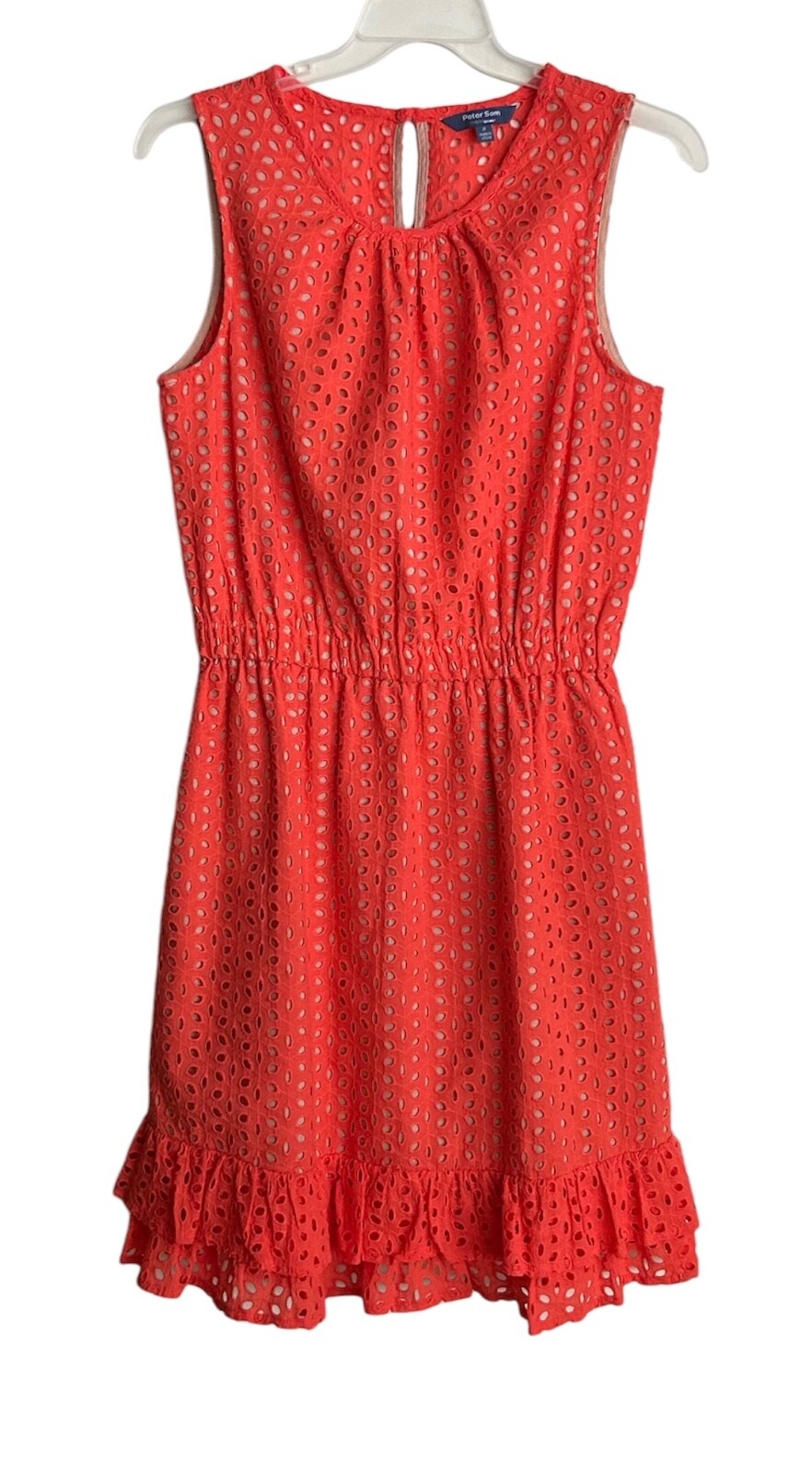 Peter Som for Design Nation Coral Eyelet Dress Ruffled Hem Size 2