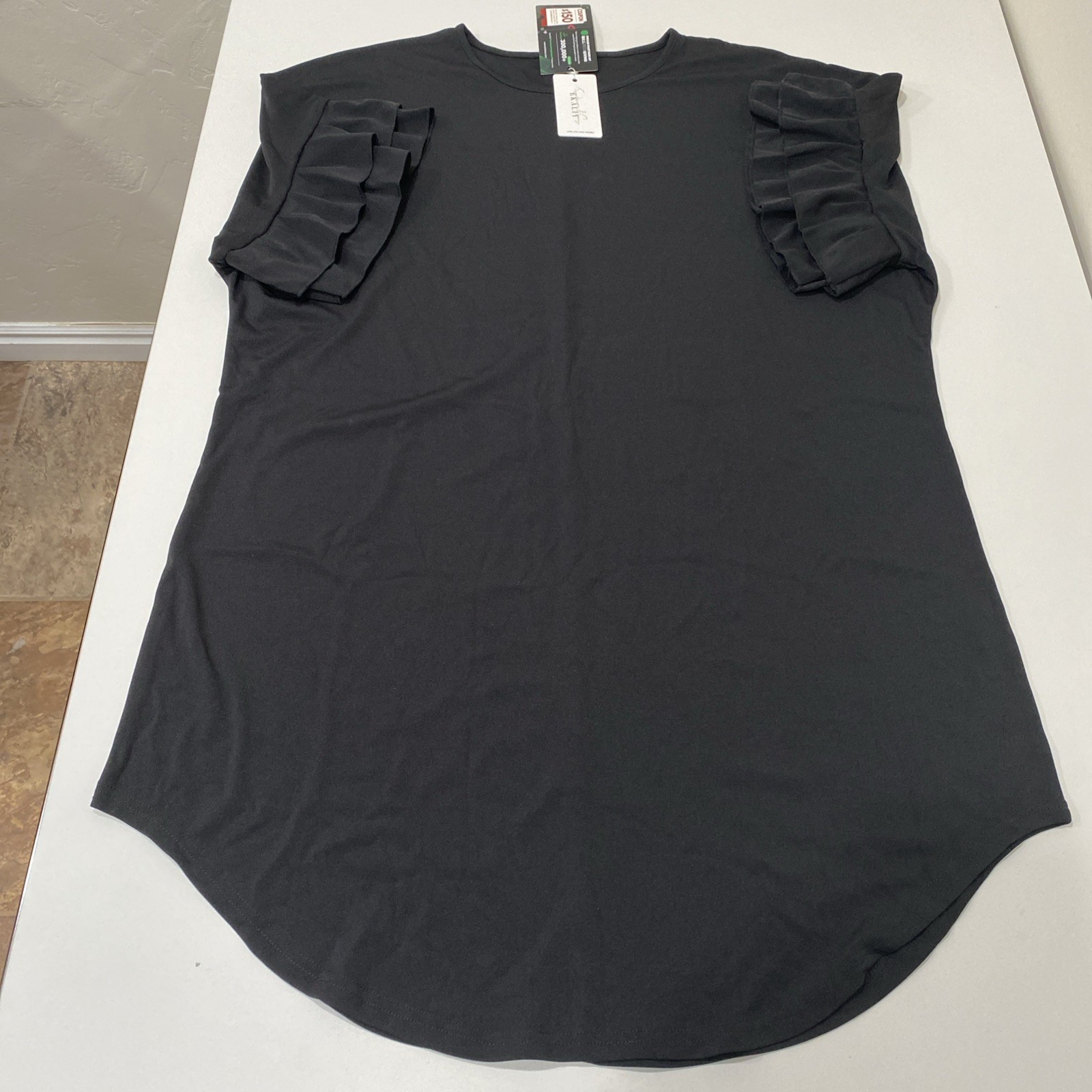 Ekaliy 2XL Casual Vintage Black Short Ruffled Sleeve Dress