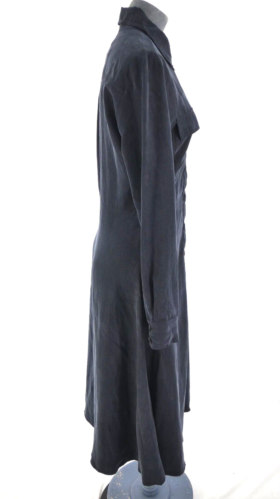 MNG Mango Shirt Dress Navy Tencel Utility Midi Dress Button Front Size S