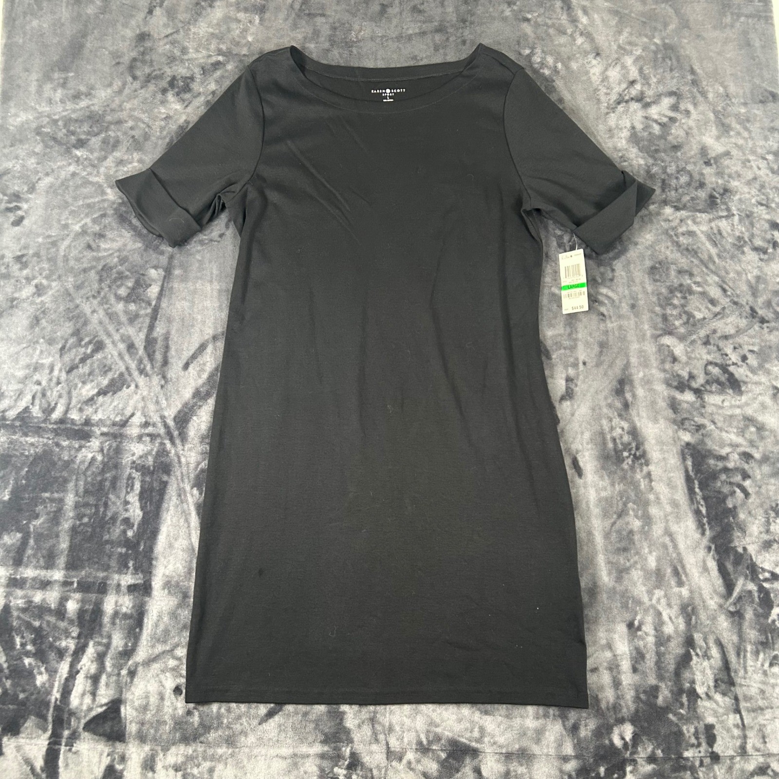 Karen Scott Sport T-Shirt Dress Womens Large Black Cotton Cuffed Short Sleeve