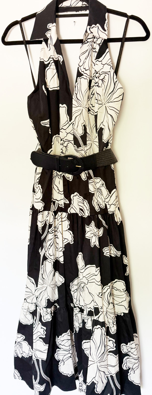 NWT Donna Karan NY Collared Halter A-Line Slvless Dress, 12, Black/Cream, $199