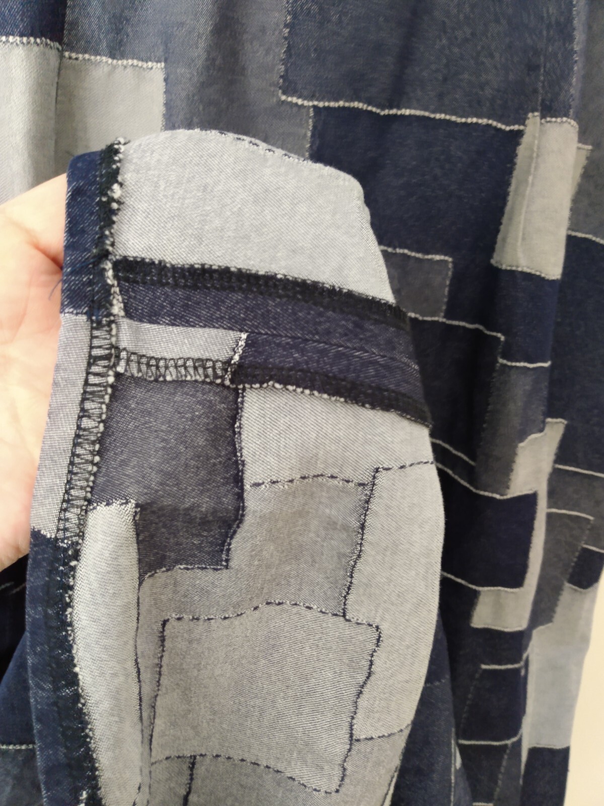 Handmade Denim Jean Patchwork Dress Plus Size 44.5″B 34″W Amish Mennonite Cape