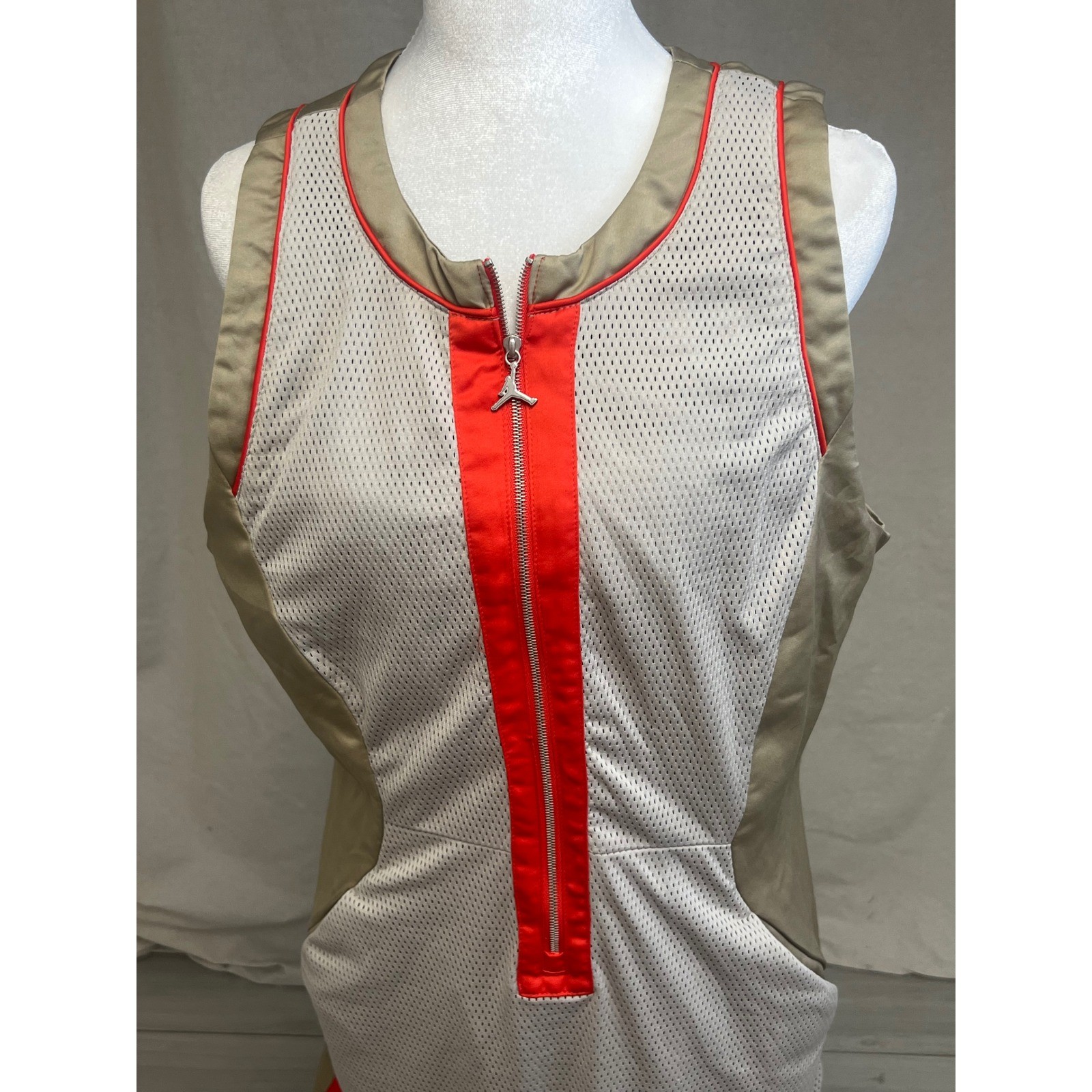 Jordan Flight Dress Tank Top Zip Front Mesh Panels Tan Red Sz L Utility Athletic