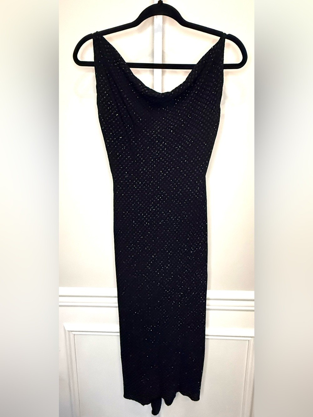 Alexia Admor Black Sequin Midi Dress Cowl Neck Bodycon Cocktail Size S