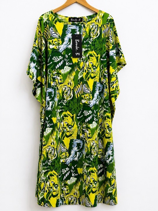 Banke B Jungle Print Kaftan Dress – One Size – Oversized Animal Print Tunic BB1