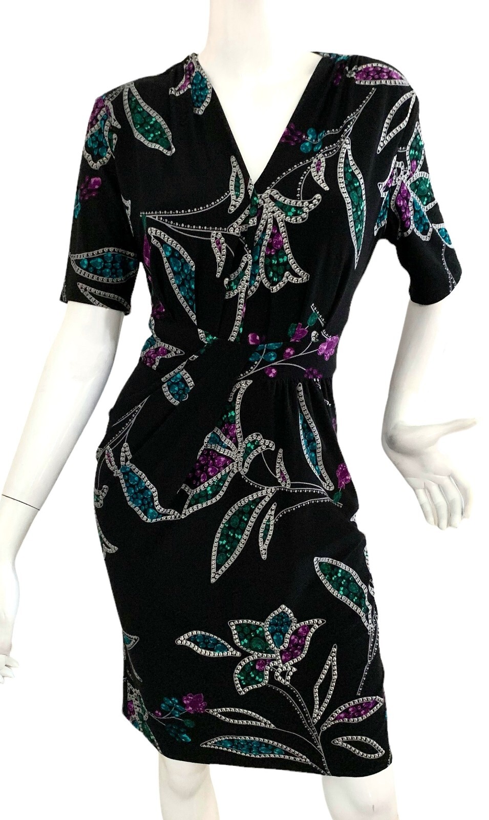 {EVAN PICONE} Dress Sz, 10 Floral Pattern Pleated Jersey Stretch Lined
