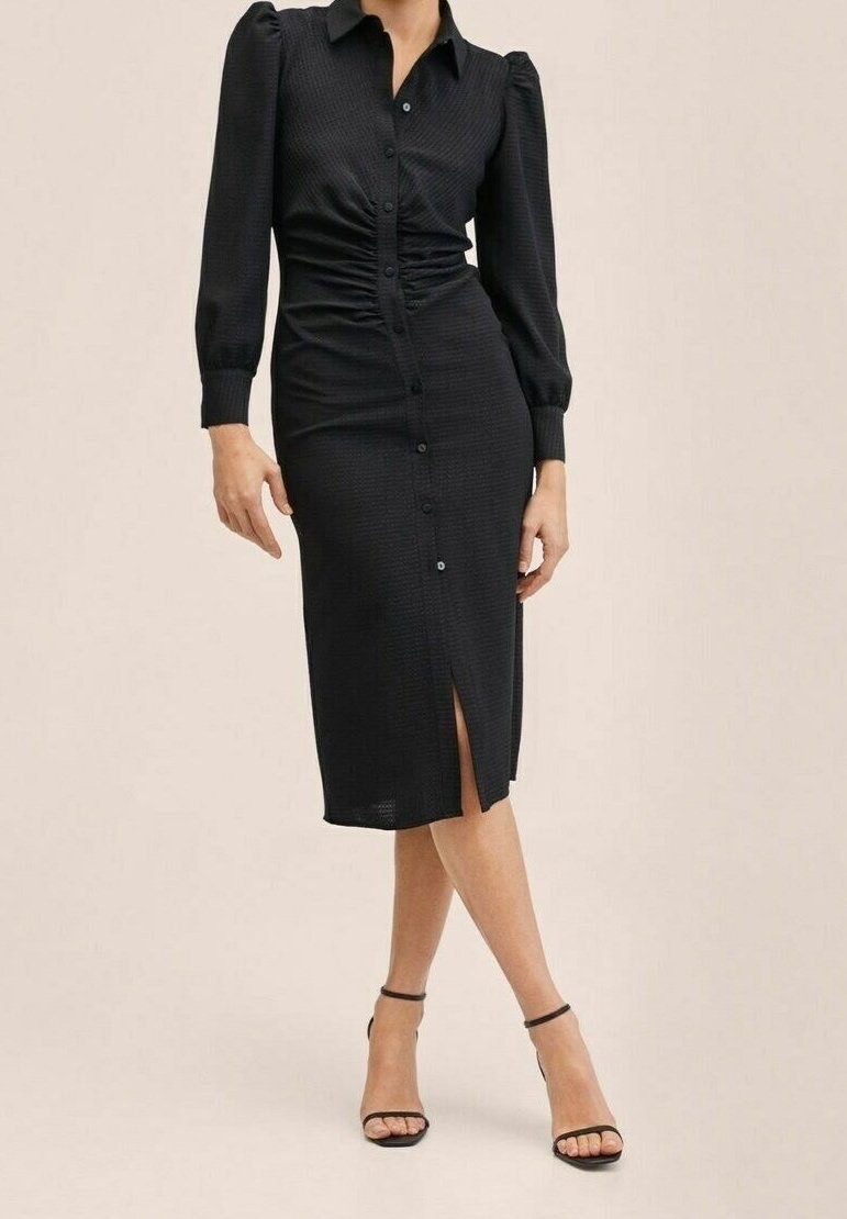 Mango Black Shirt Dress Sexy Midi NWT XS