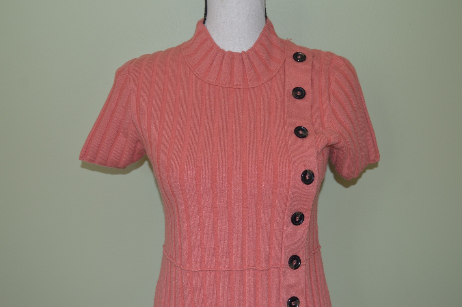 Free People Lottie Coral Pink Ribbed Button-Front Mock Neck Sweater Dress small