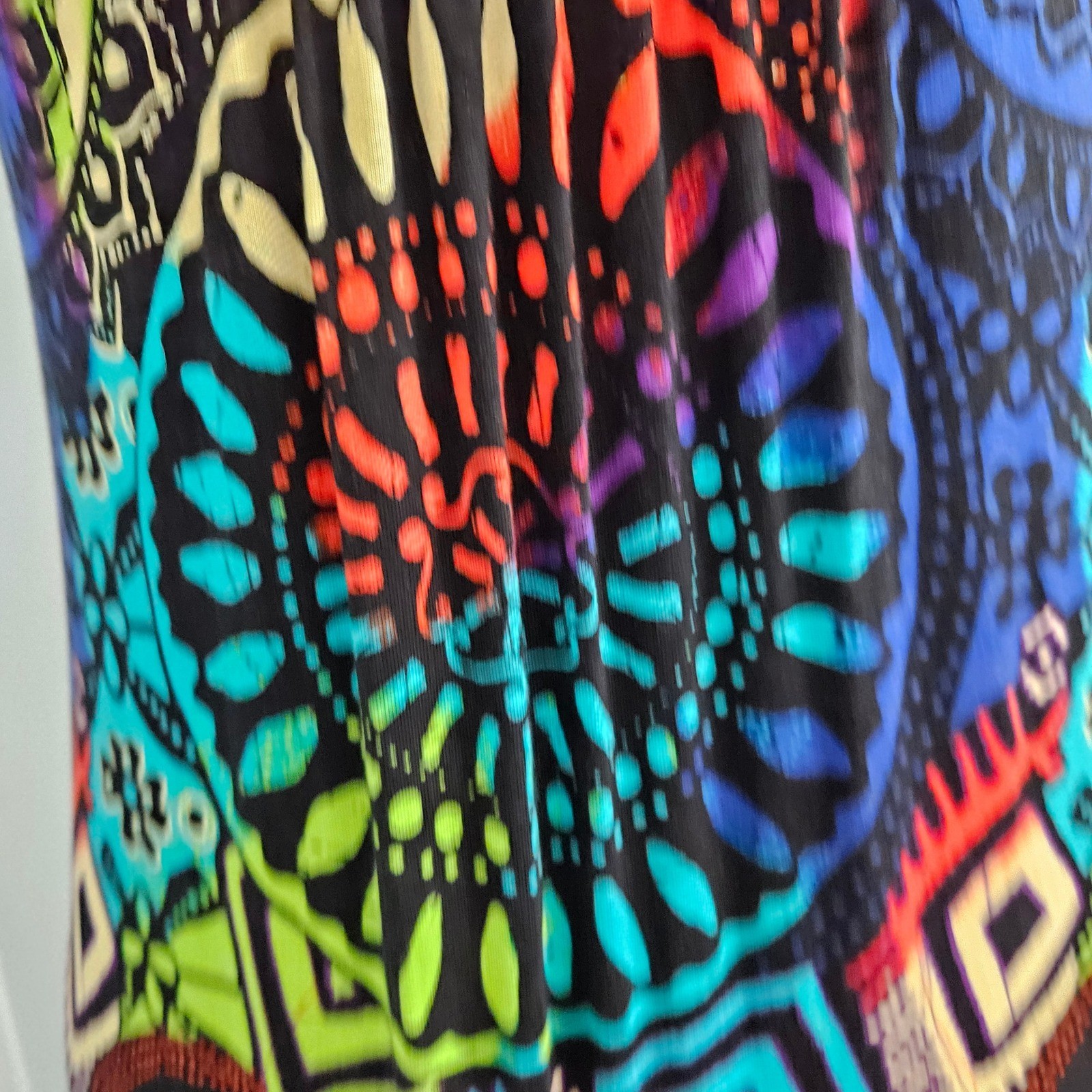 Allison Brittney Multicolor Mandala Halter Maxi Dress Wood Ring Detail Boho