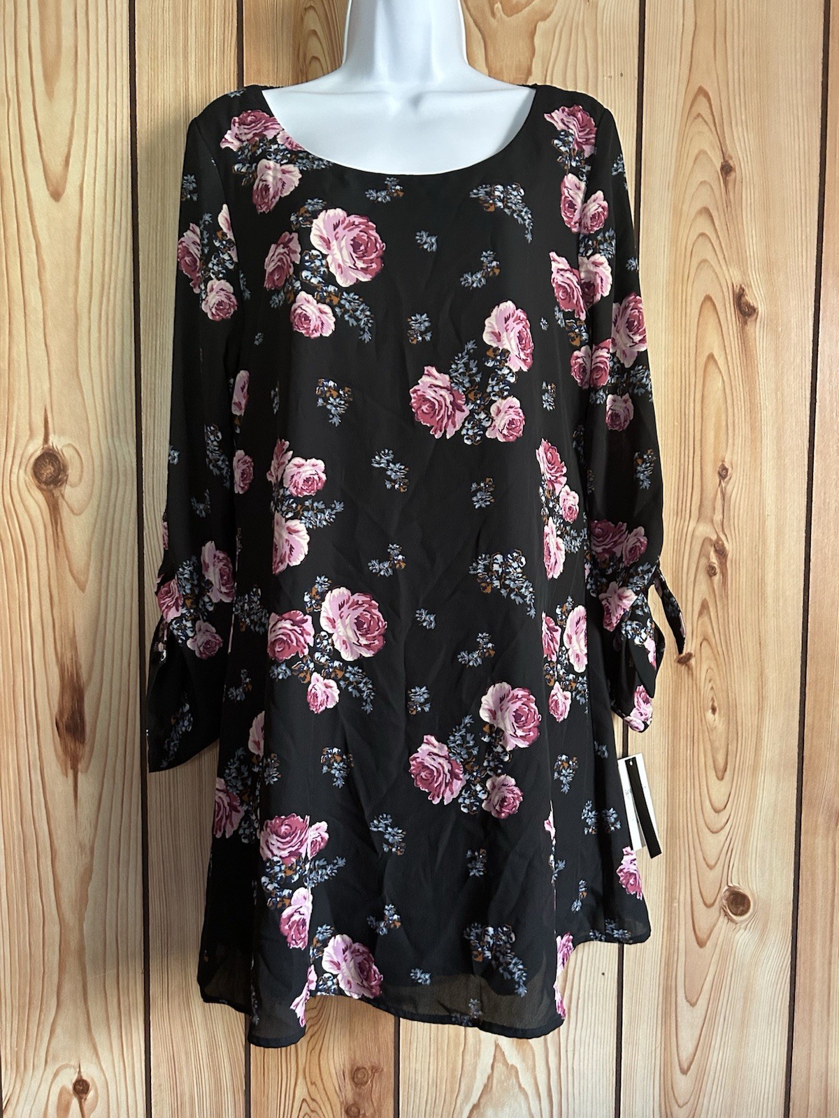 New Floral Roses Shift Dress Career Size M Long Sleeves Laces A-line