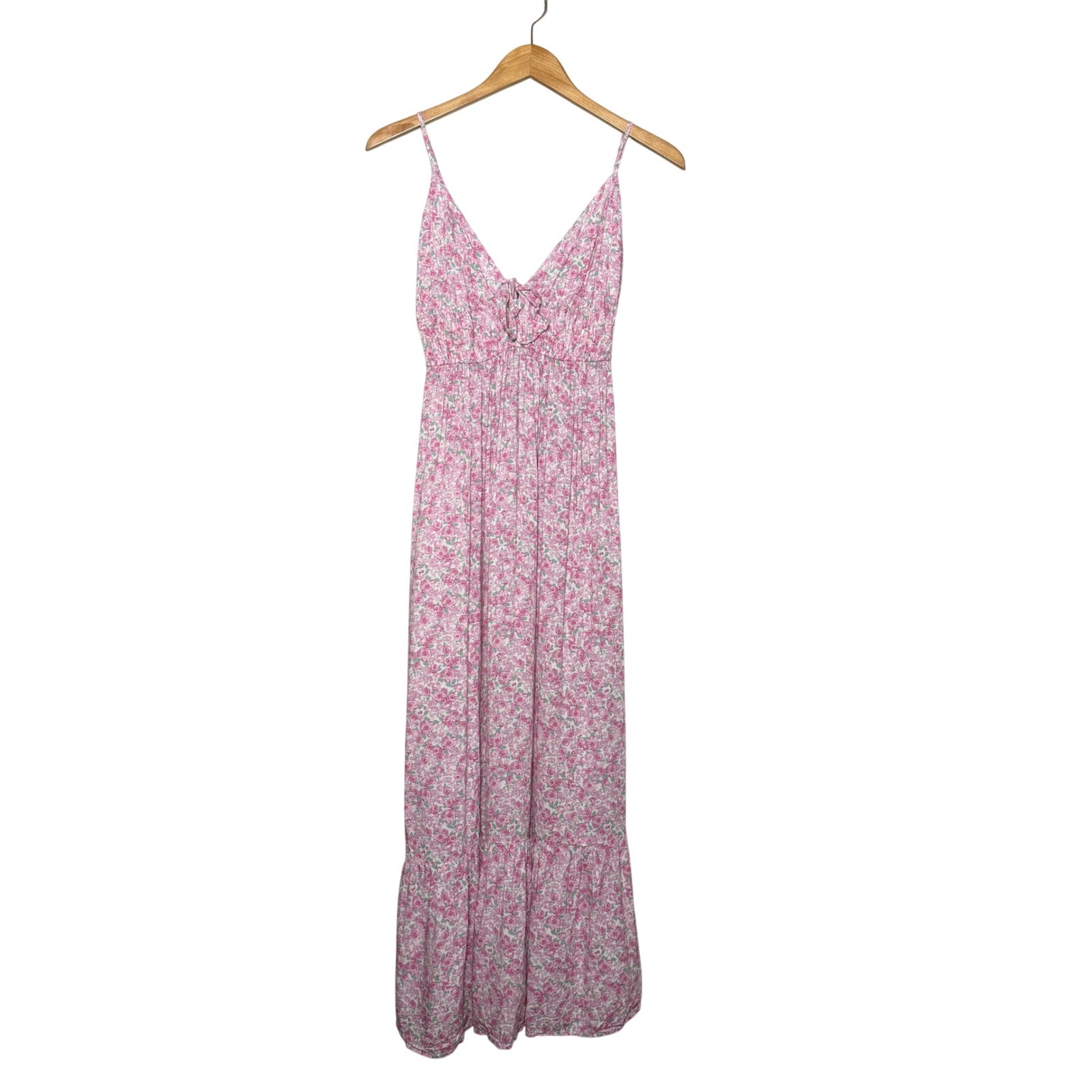 Aeropostale Floral Milkmaid Maxi Dress M Pink Cottagecore Coquette Tie Front