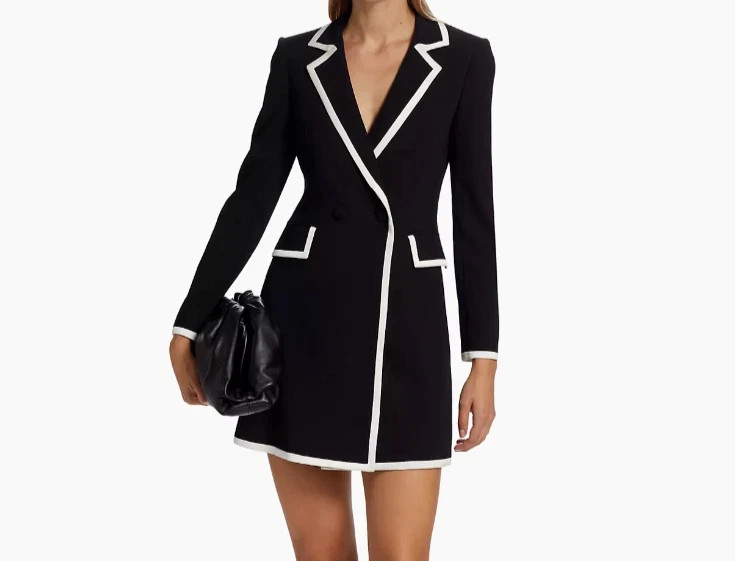 ALICE + OLIVIA KYRIE Pipe Tuxedo Coat Dress 4 Black White TRIM Pockets $495