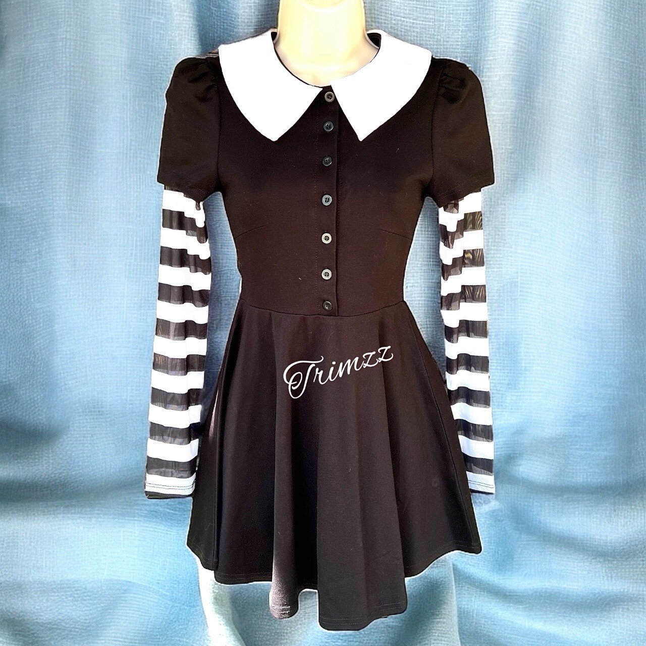Size XSmall……..Black & White Striped Dress. New…….The Grave Girls