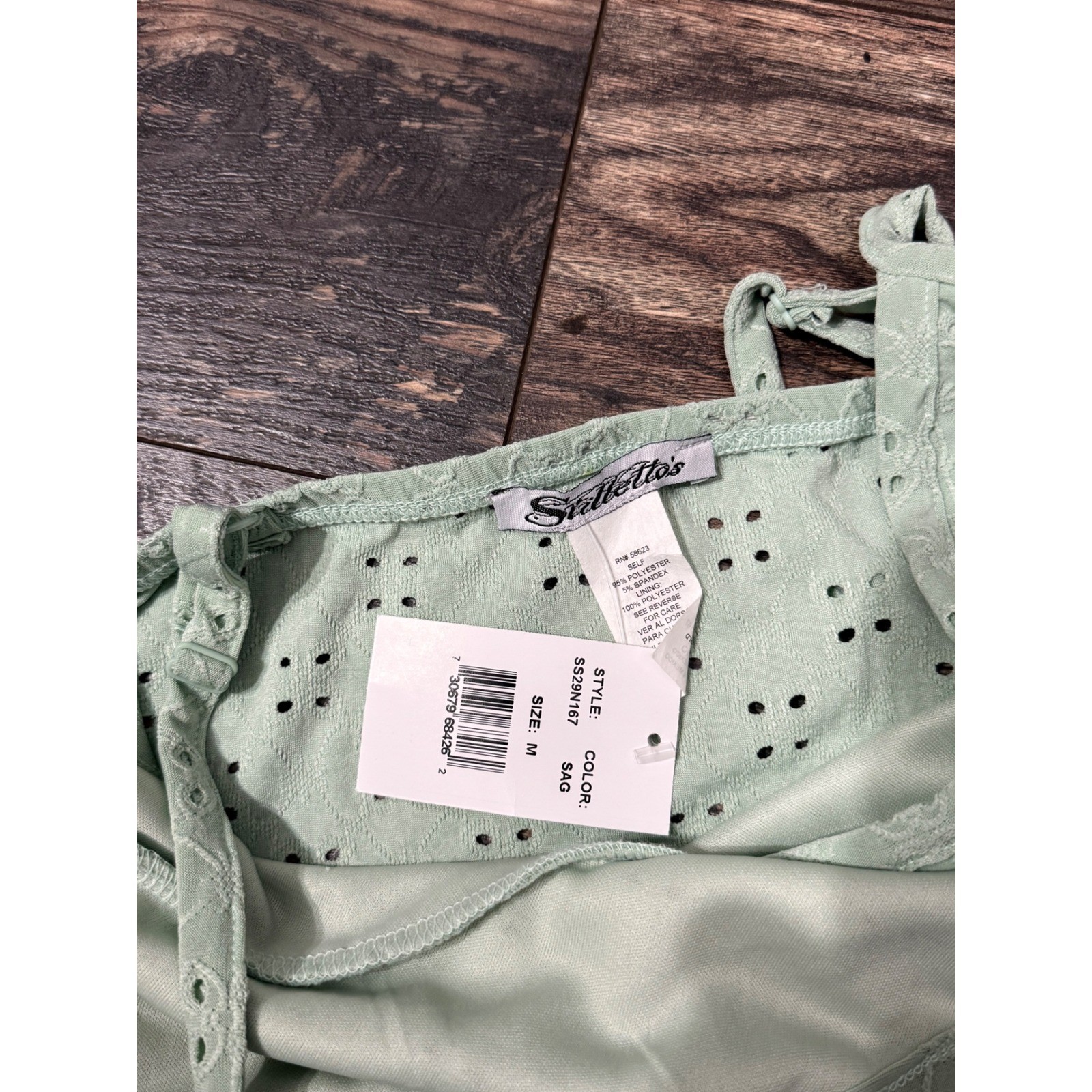 Stiletto’s Sage Green Eyelet Wrap Mini Dress Tiered Ruffle Sage Medium
