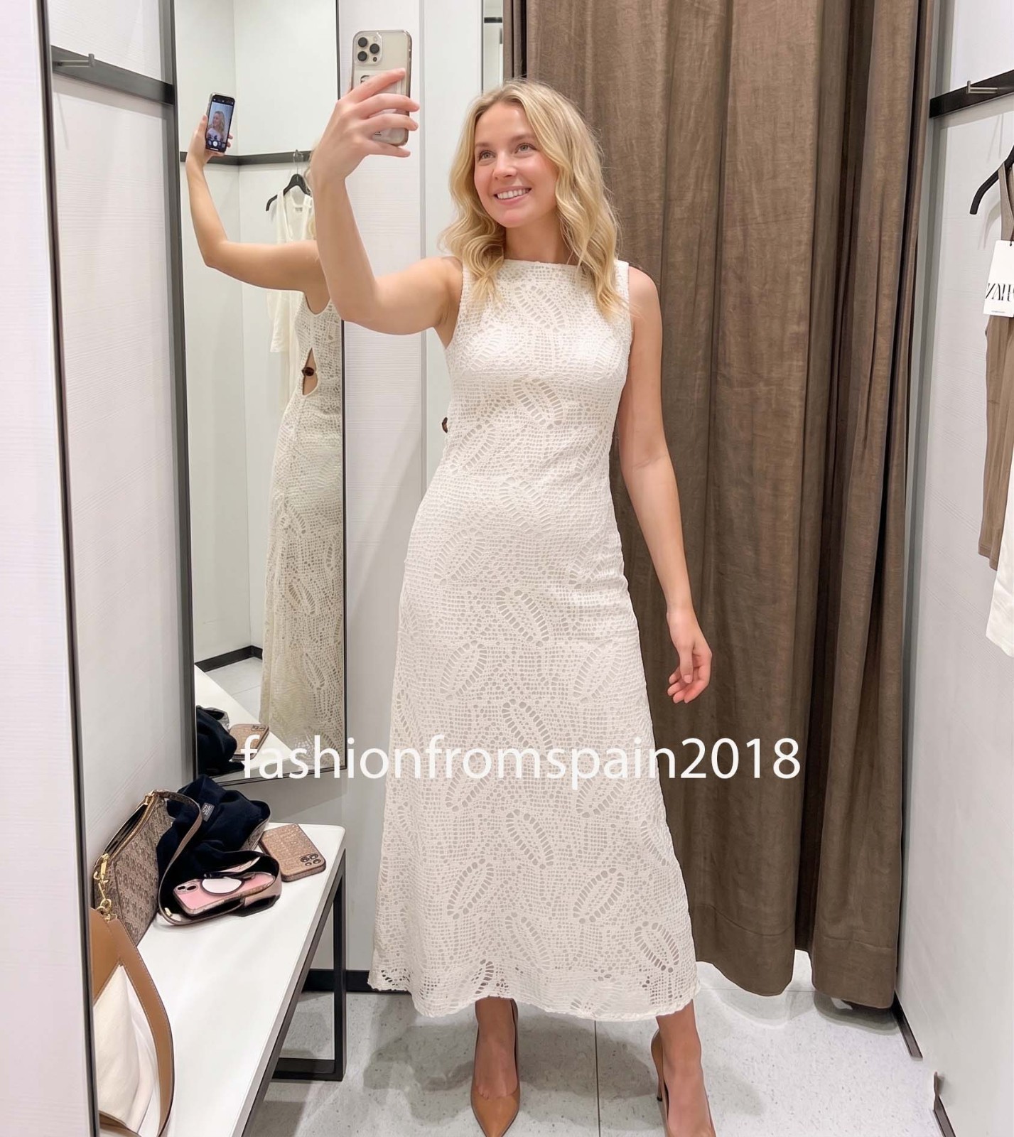 ZARA NEW WOMAN CROCHET TRIM MIDI DRESS OYSTER WHITE XS-XL 0387/068/251