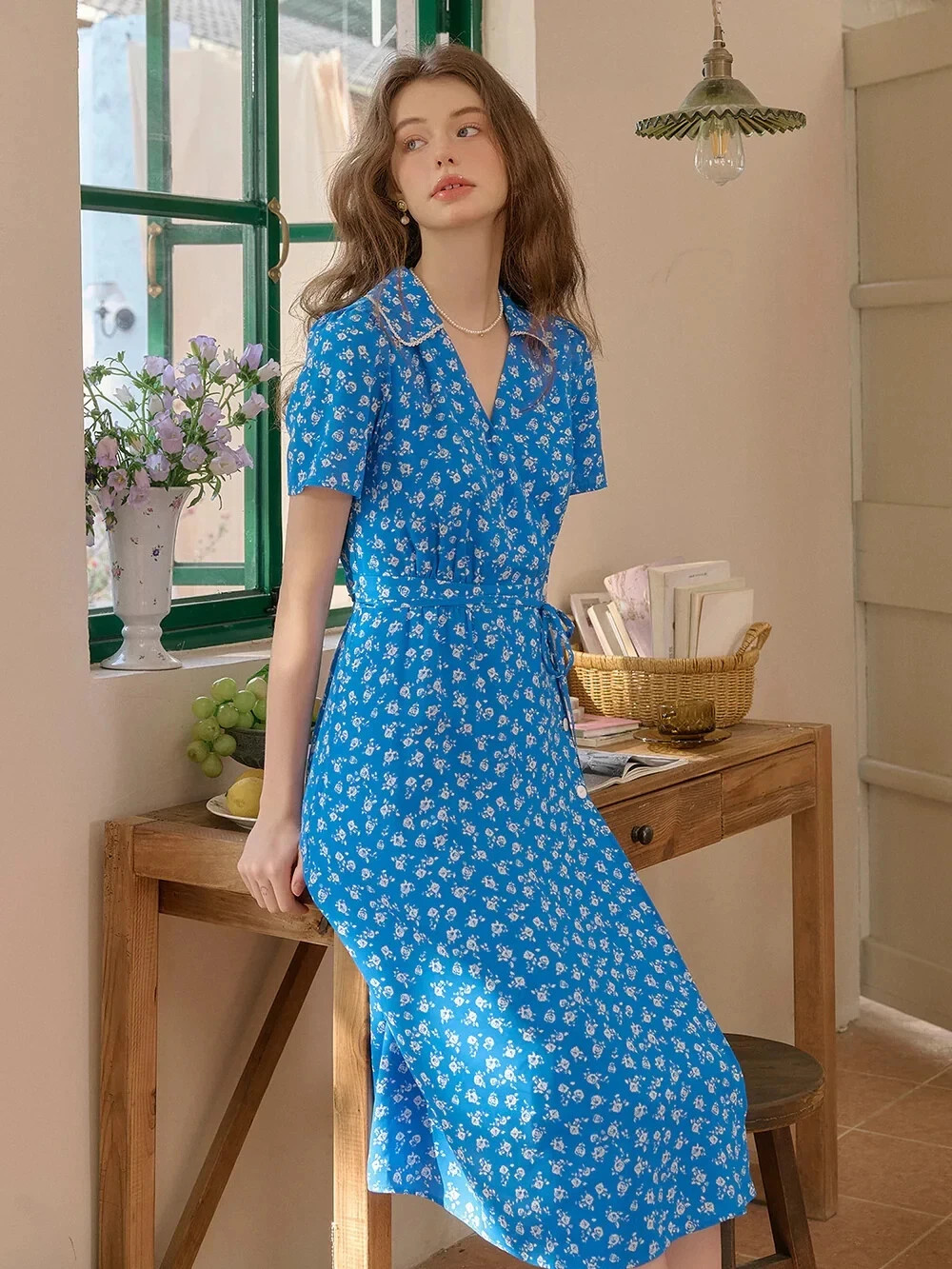 Katie V-Neck X-Line Floral Tea Dress Size Medium