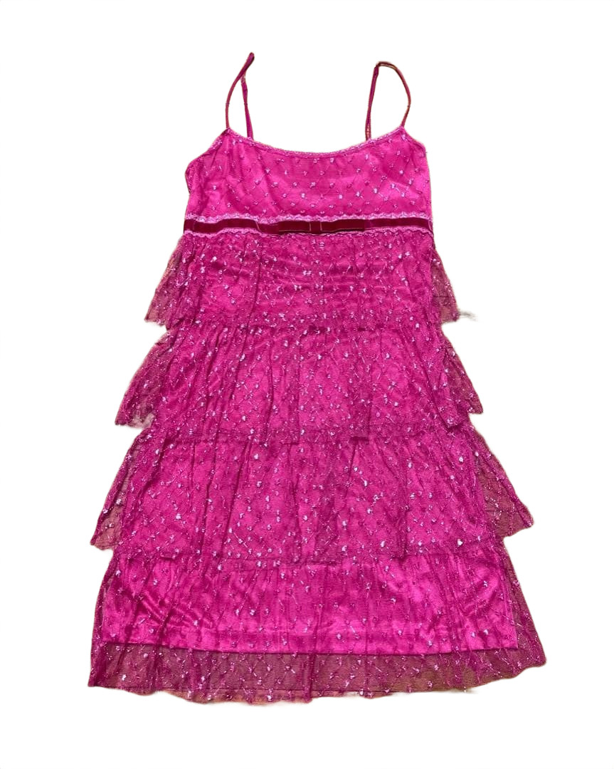 Betsey Johnson Metallic Glitter Pink Cami Dress – Size 6 – Y2K Beaded Style