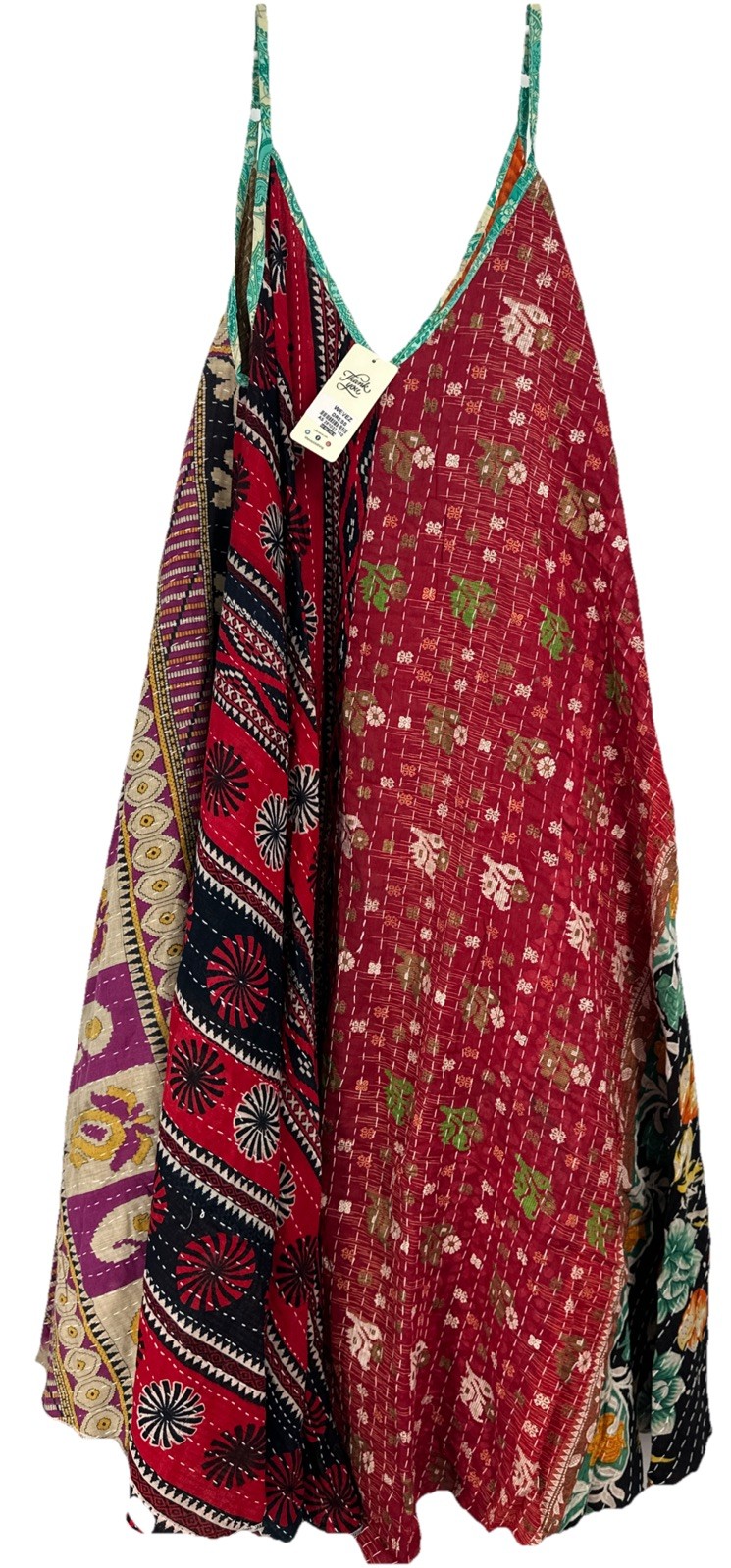 Kantha Maxi Dress Kaftan One Size Boho Stitch Hippie V Neck Brand New Plus