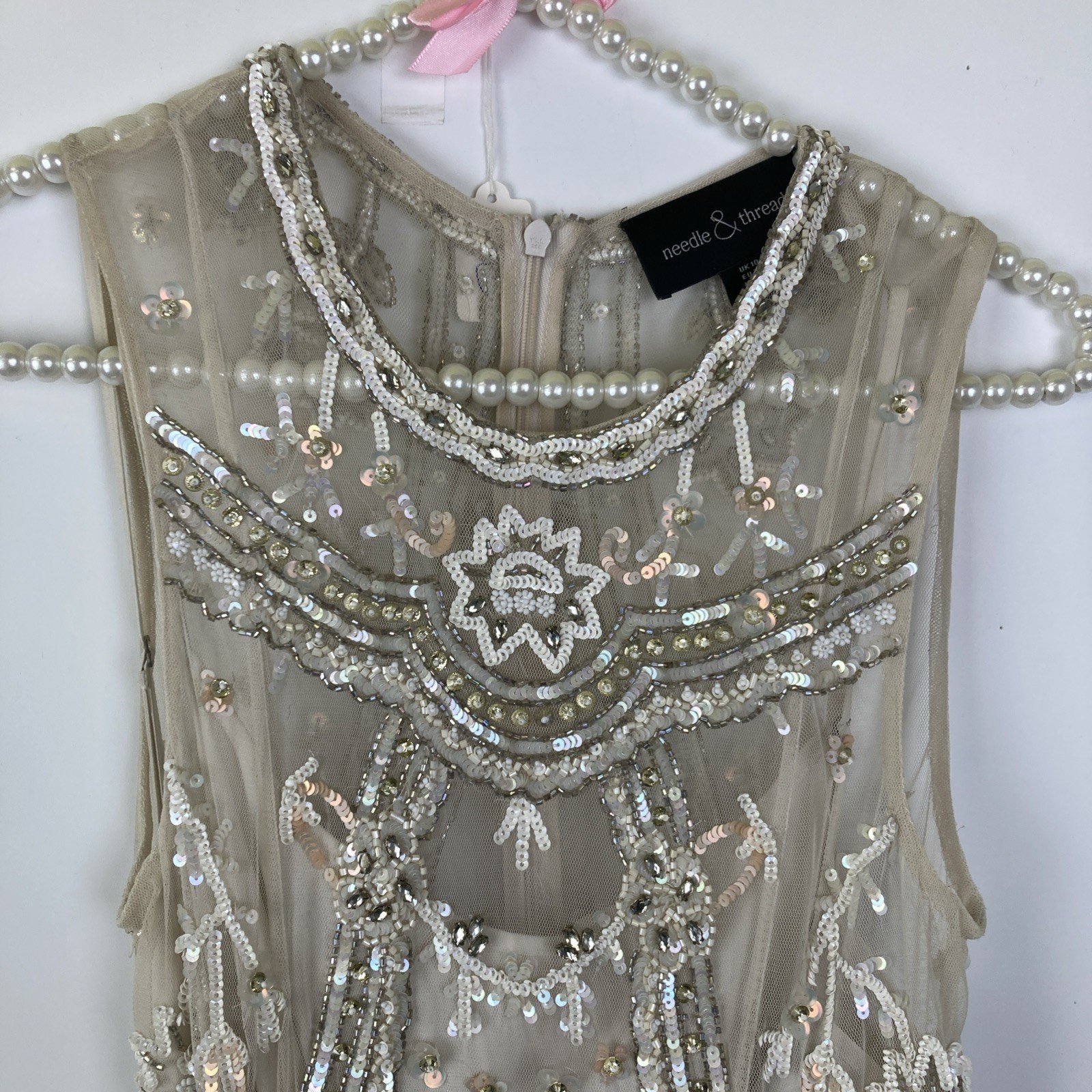 Needle & Thread Cate Beaded Sequin Wedding Dress Size 6 Tulle V Cut Gown Formal