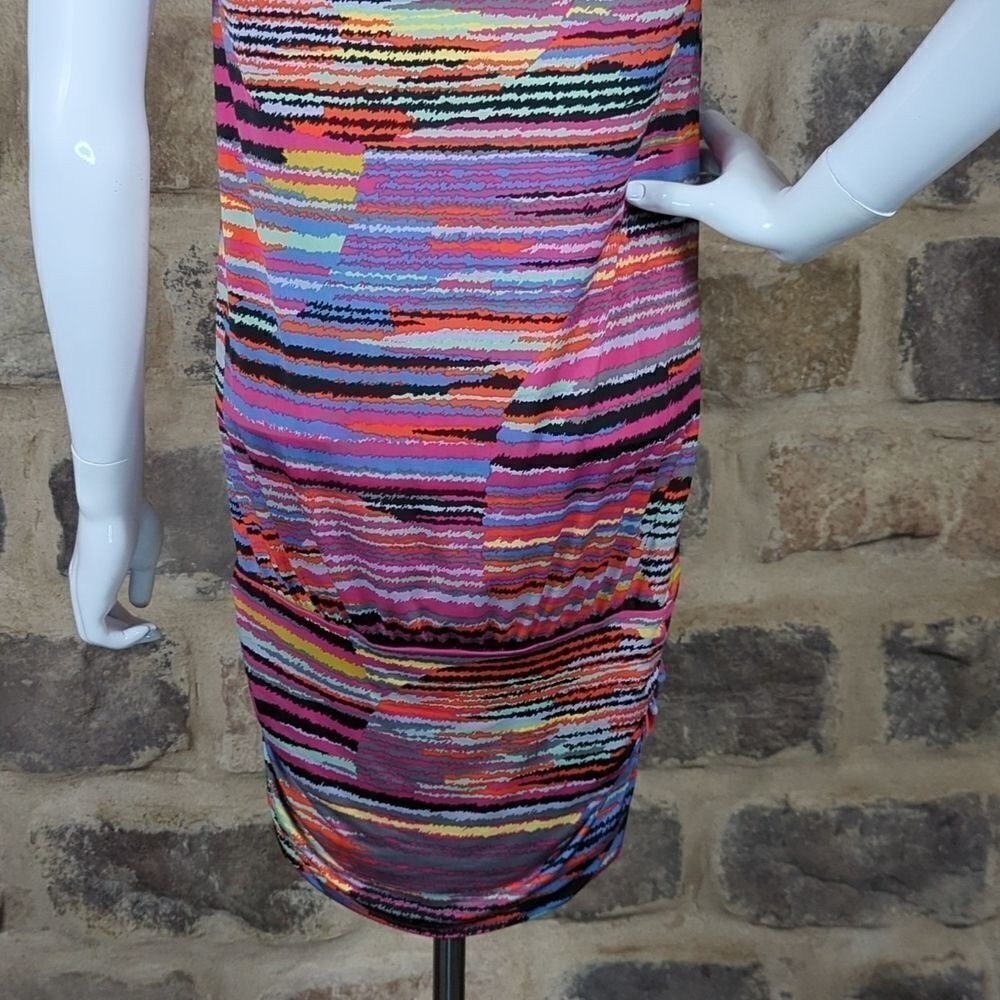 BCBGMAXAZRIA Womens Multi Color Abstract Stripe Boat Neck Sheath Dress XS