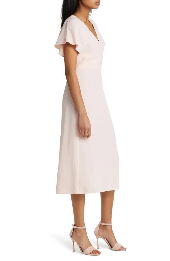 $595 – Boss Hugo Boss Dawinga Flutter Sleeve A-Line Dress in Pink Cream Size 6
