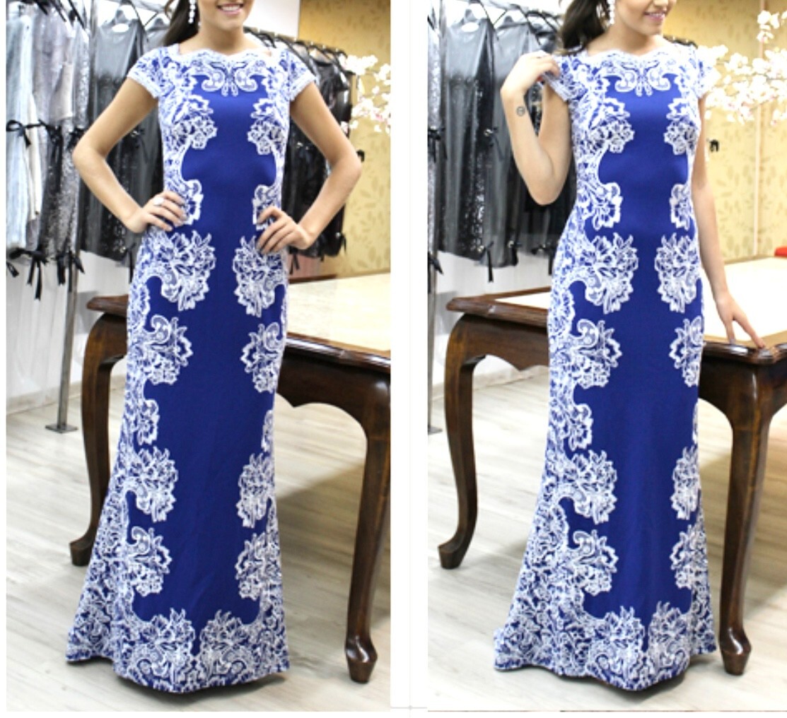 TADASHI SHOJI Blue White Textured Lace Mesh Scalloped Eyelash Detail Gown XS 0/2