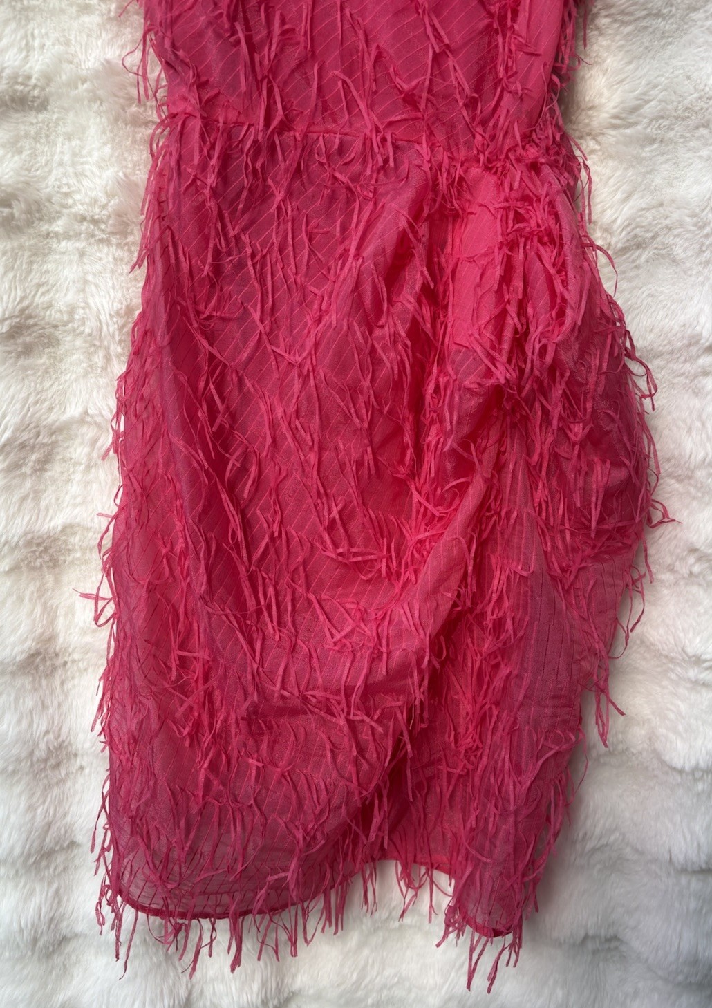 SCANLAN THEODORE Rare Pink Fringe Textured Silk Dress Sheer Overlay Party AU 6 8